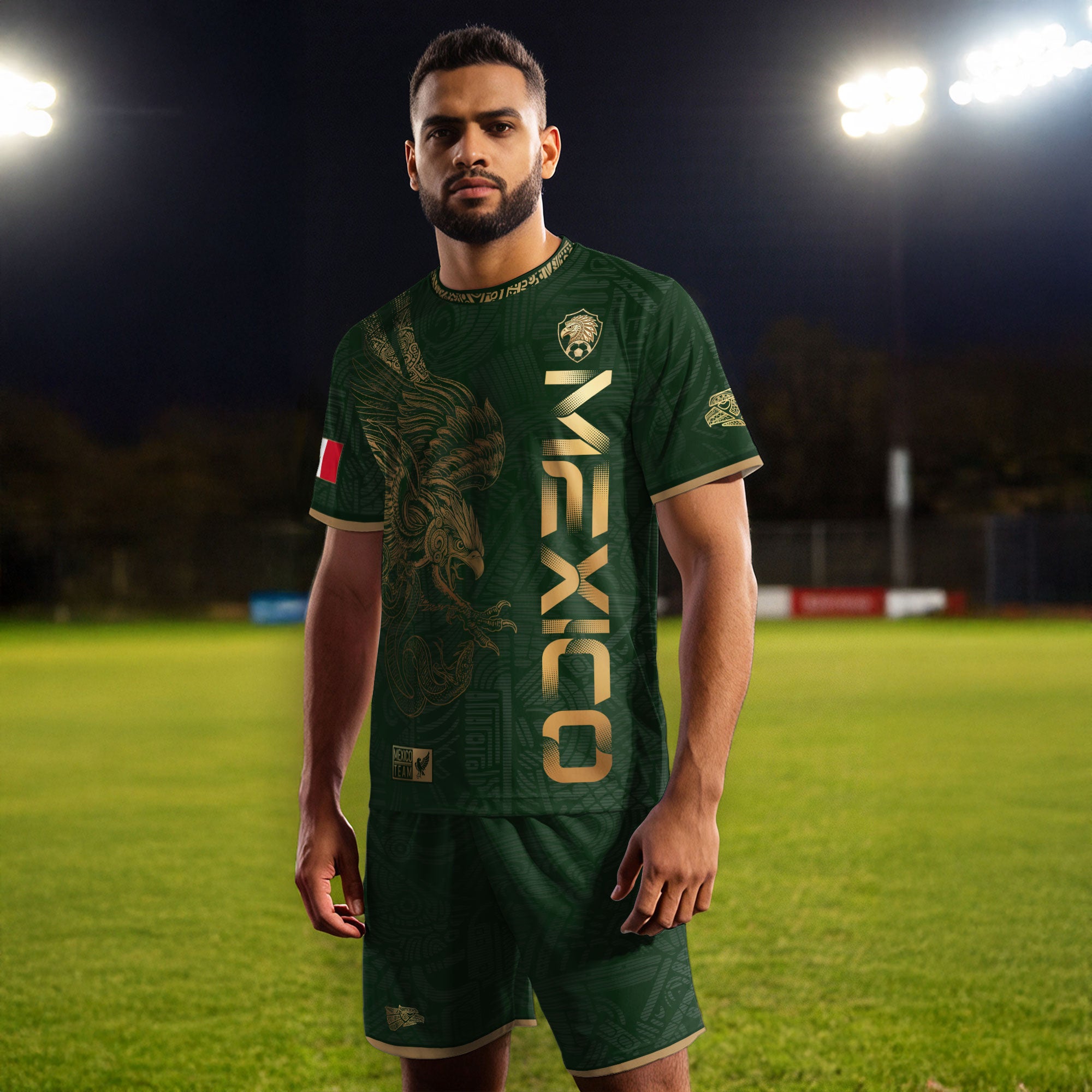 Mexico Green Gold Eagle Aztec Heritage Soccer Jersey