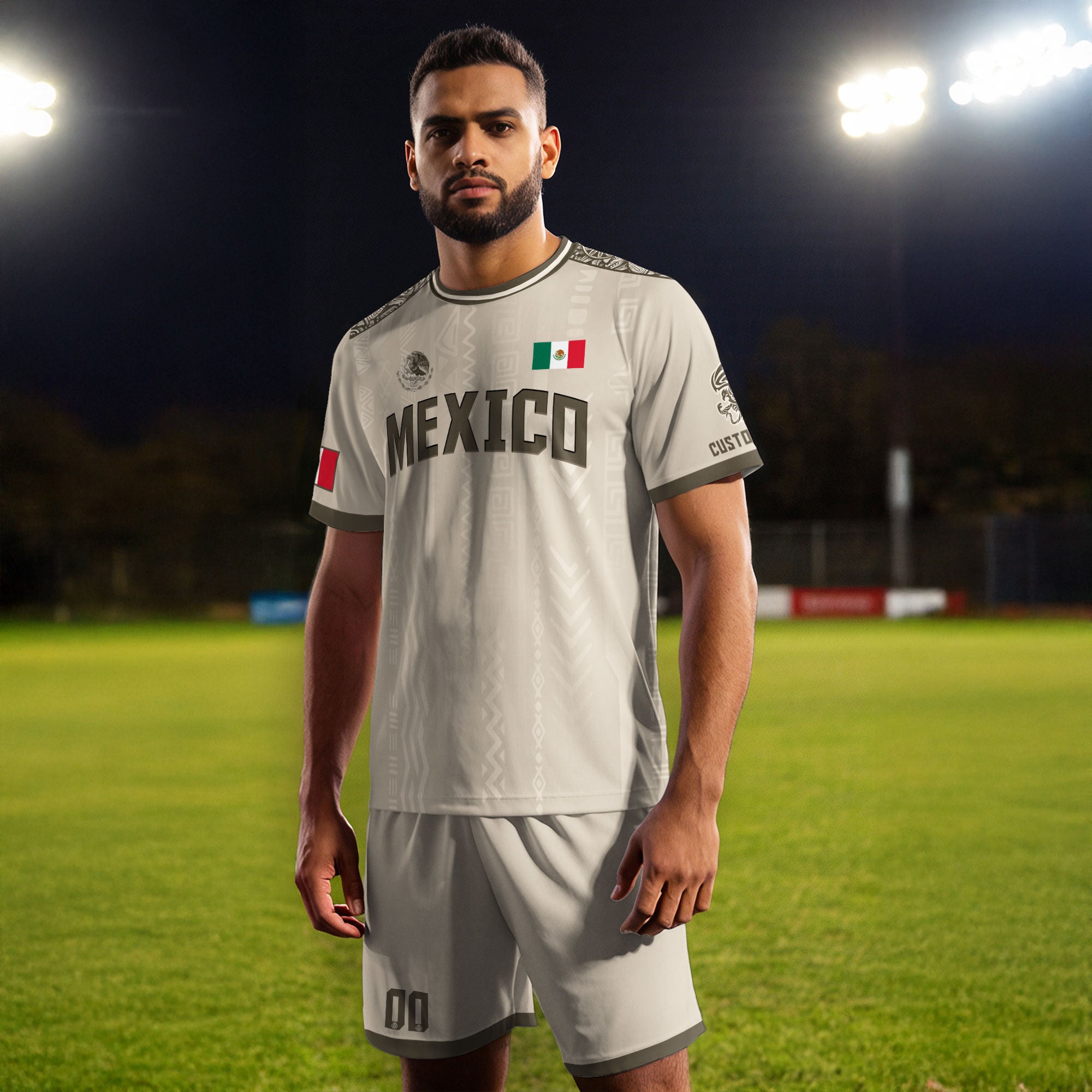 Custom Mexico Aztec Heritage Soccer Jersey Beige Eagle Pride Culture Roots Shirt