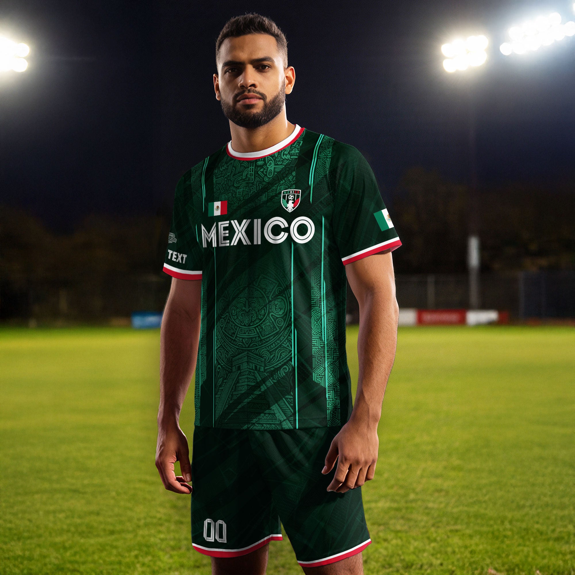Custom Mexico Green Aztec Pyramid Soccer Jersey
