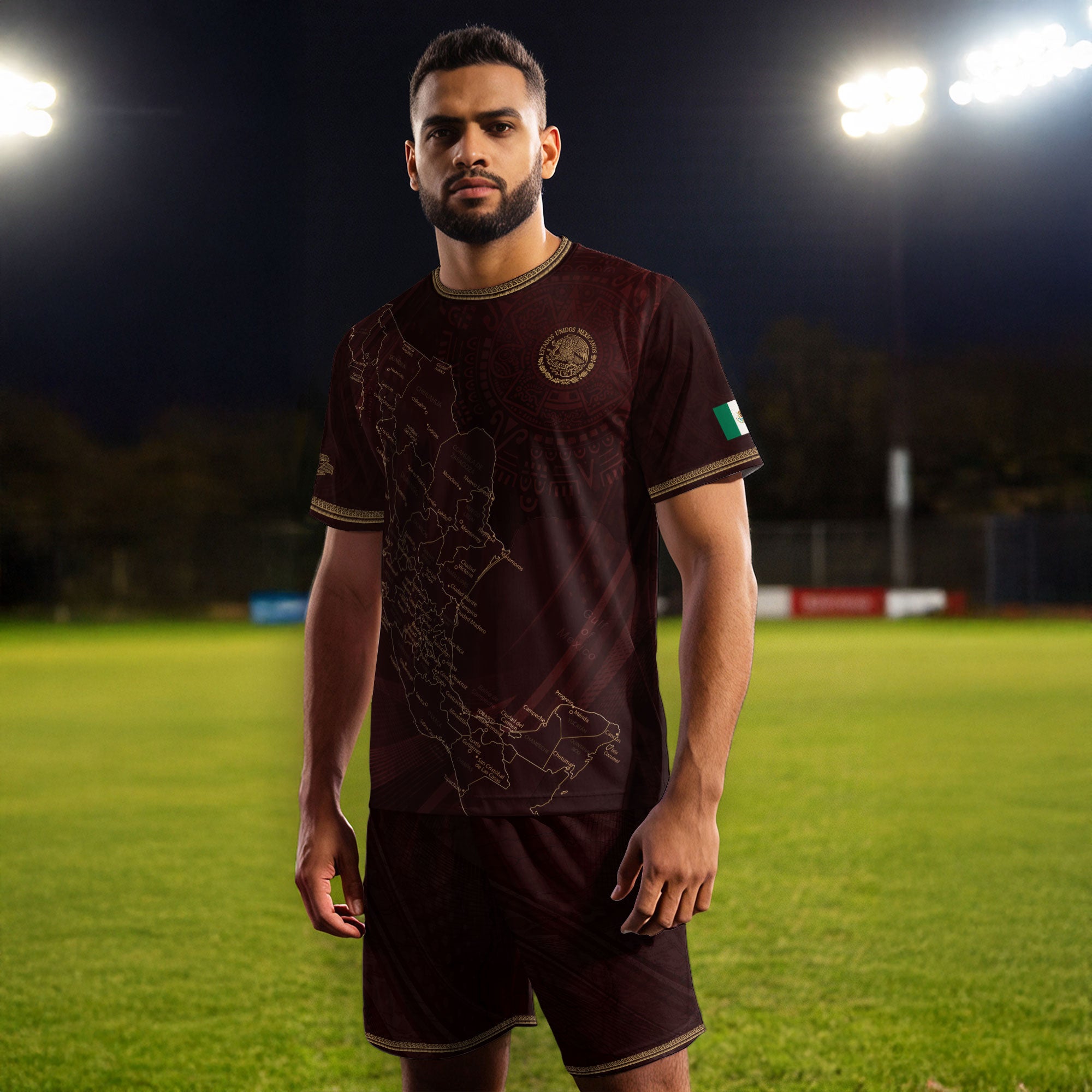 Mexico Burgundy Map Design Aztec Heritage Pride Soccer Jersey