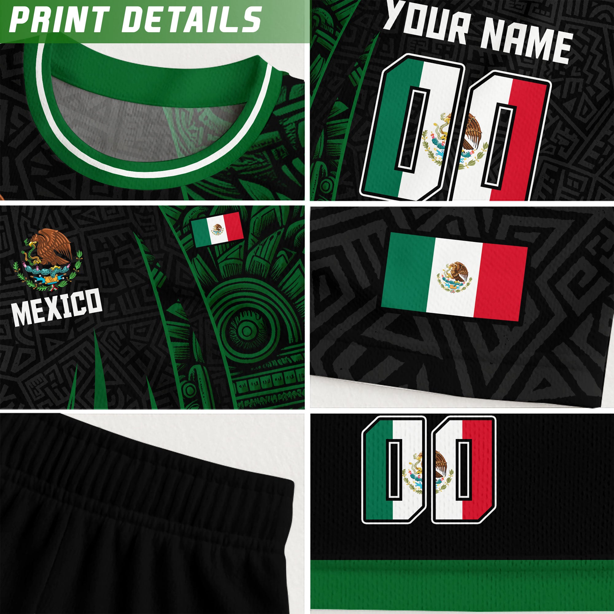 Custom Mexico Aztec Green Stripes Soccer Jersey