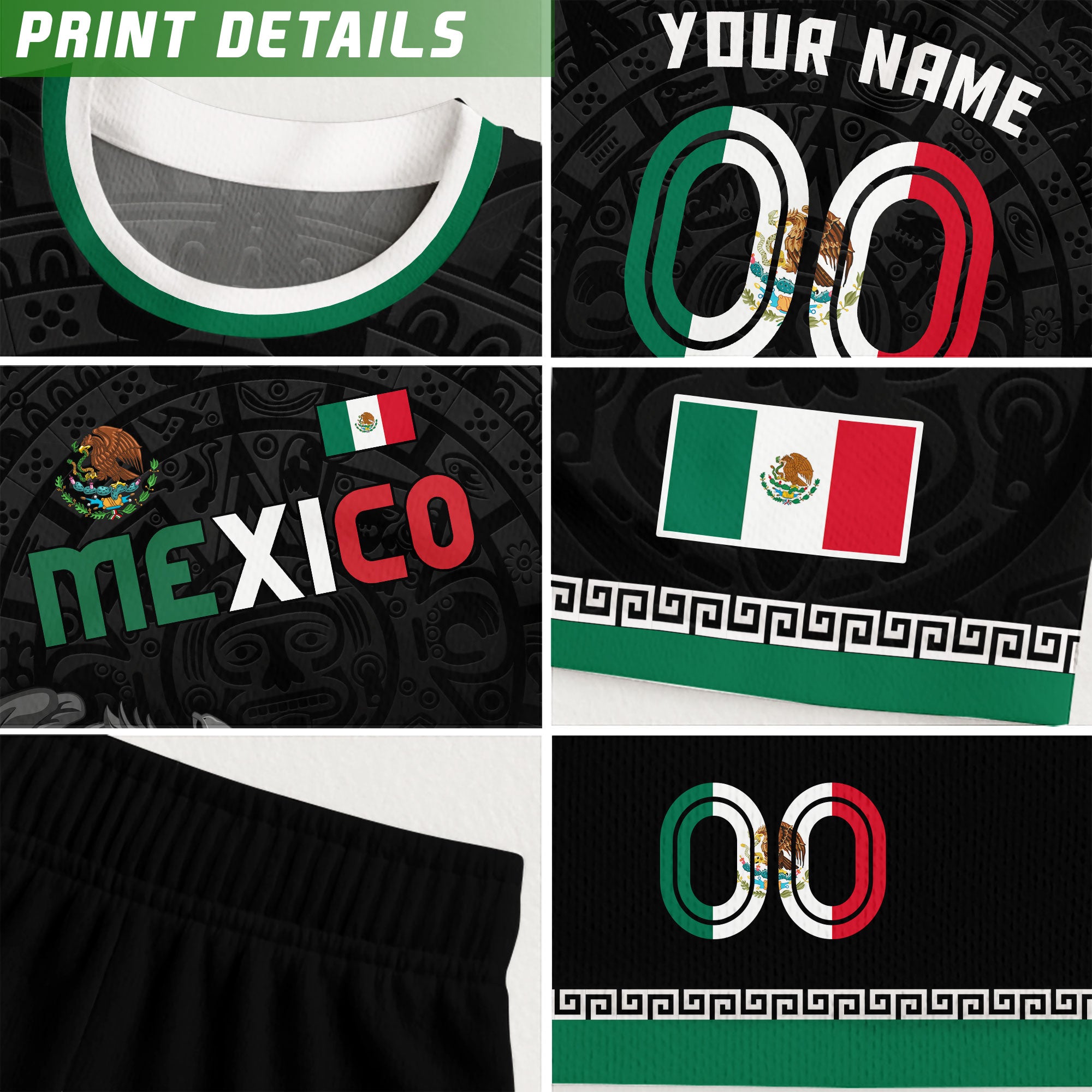 Custom Mexico Aztec Eagle Soccer Jersey Black Heritage Edition