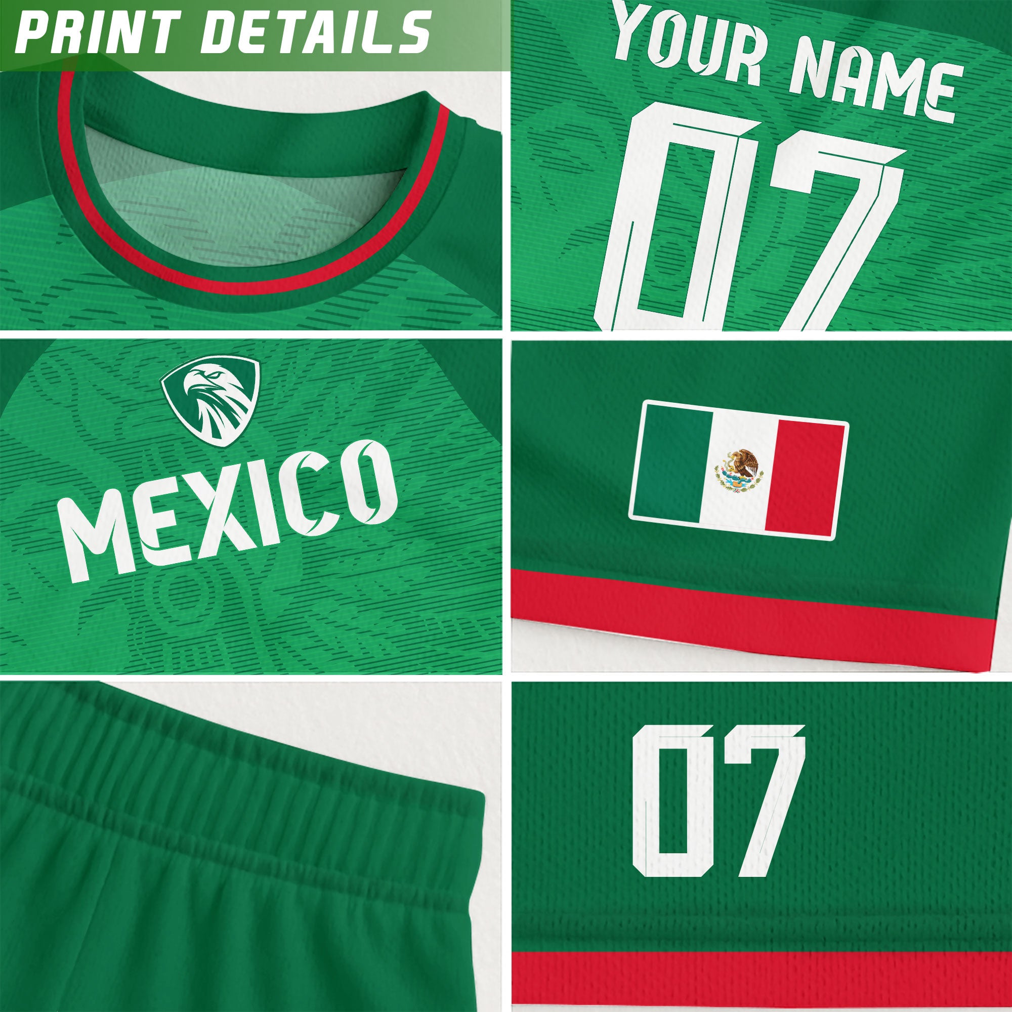 Custom Mexico Green Aztec Pattern Crest Design Soccer Jersey