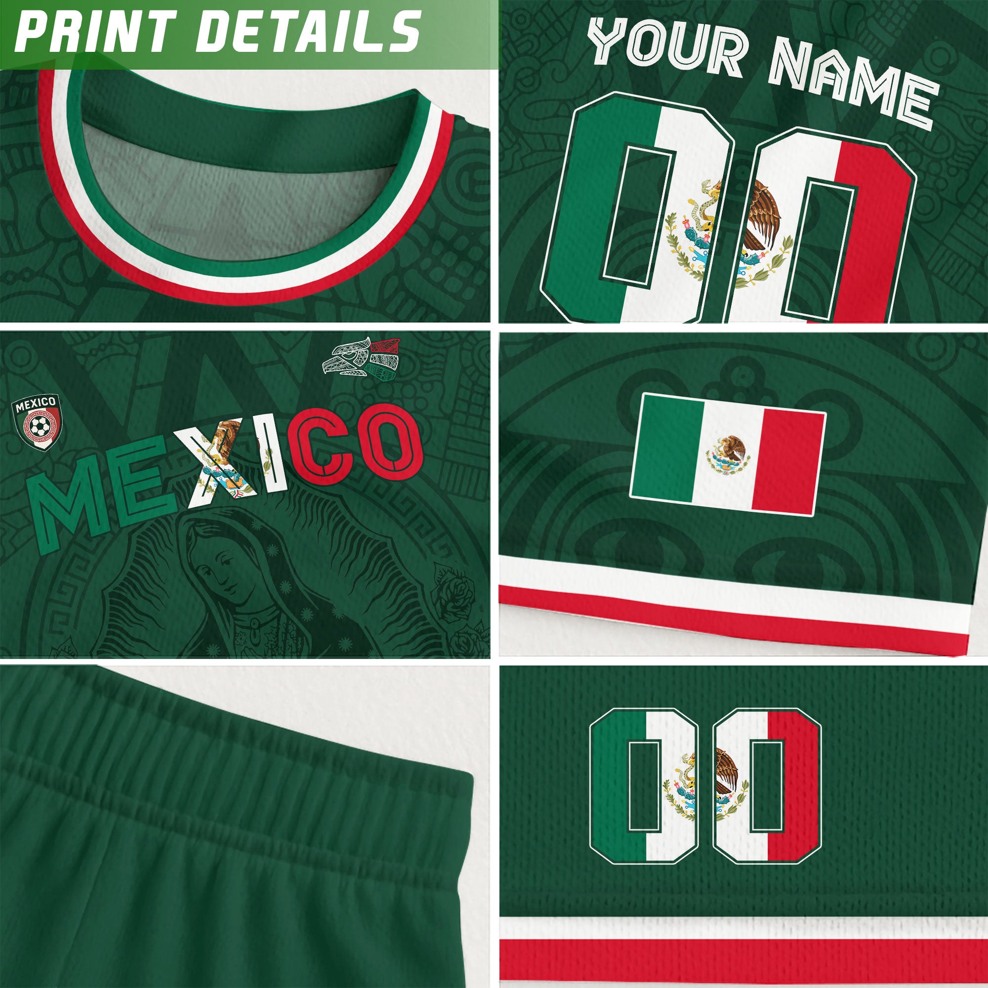 Custom Mexico Green Virgin of Guadalupe Soccer Jersey