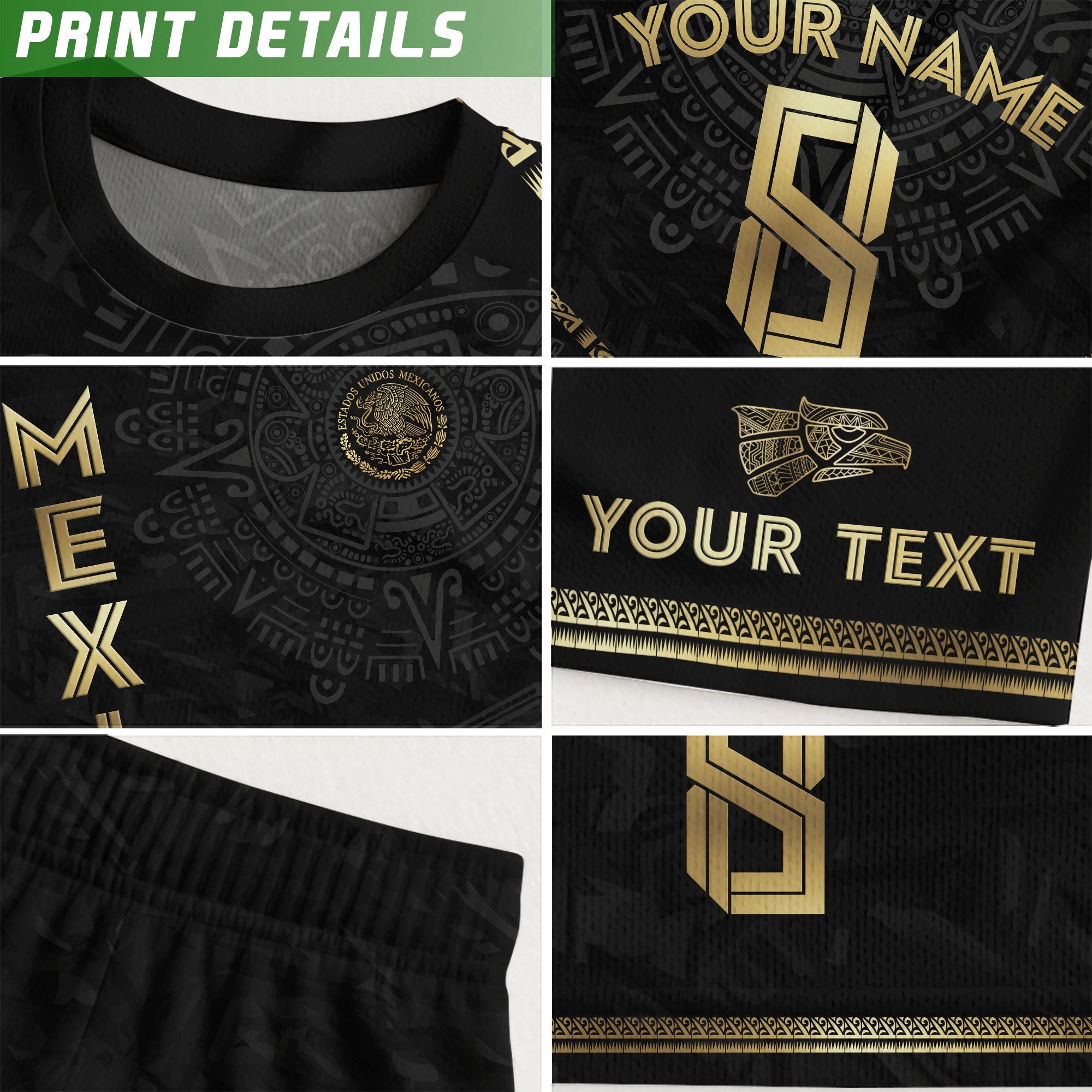 Custom Mexico Black Gold Aztec Calendar Pyramid Design Soccer Jersey