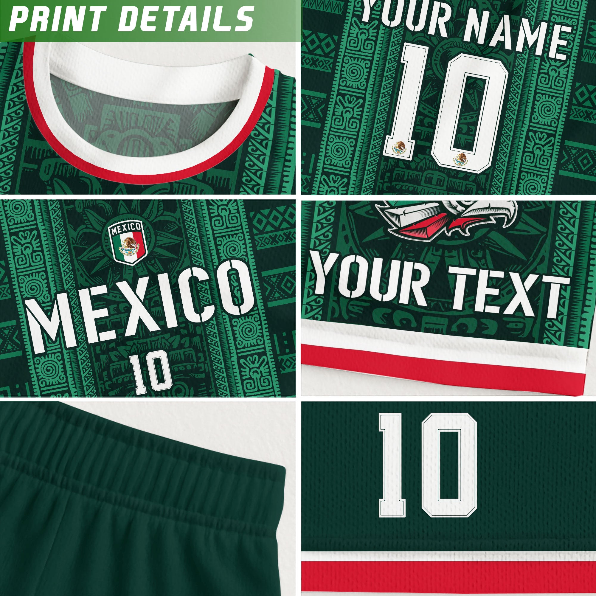 Custom Soccer Jersey Mexico Green Aztec Tribal Pattern Design