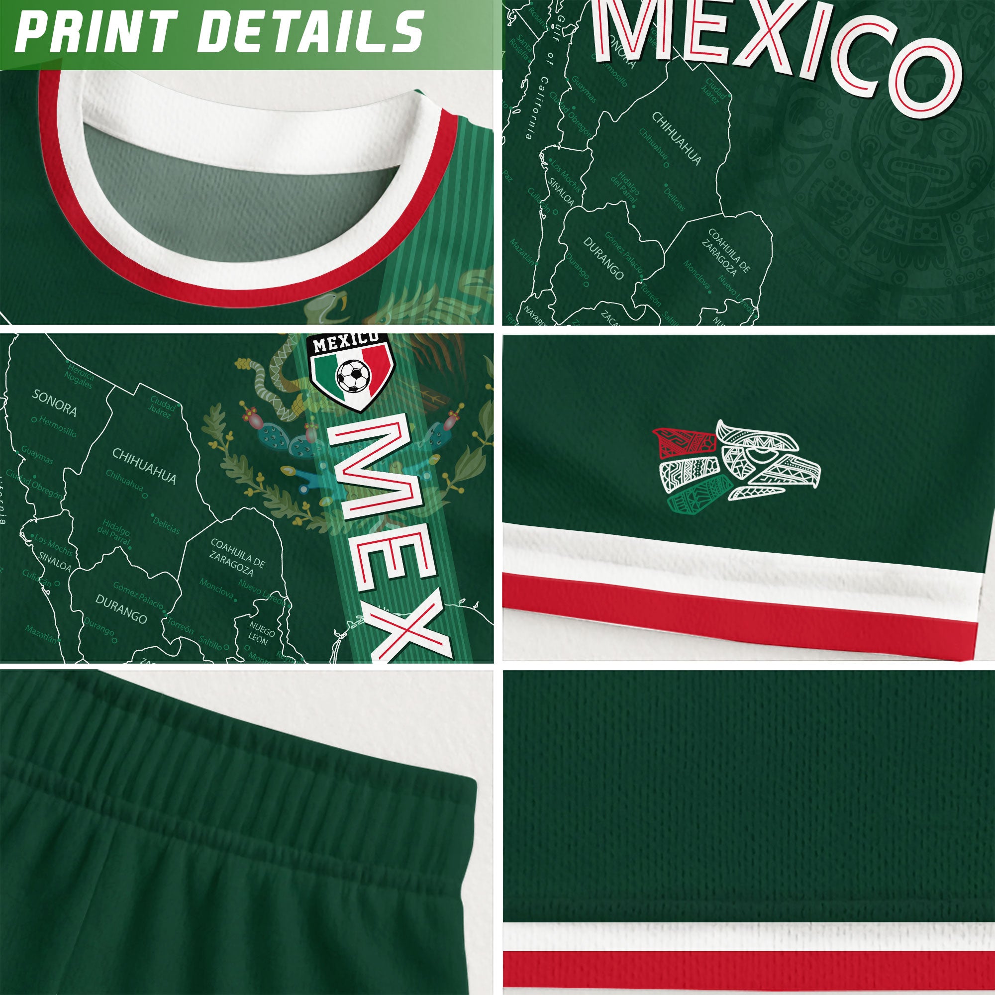 Mexico Green Heritage Map Soccer Jersey with Aztec Details