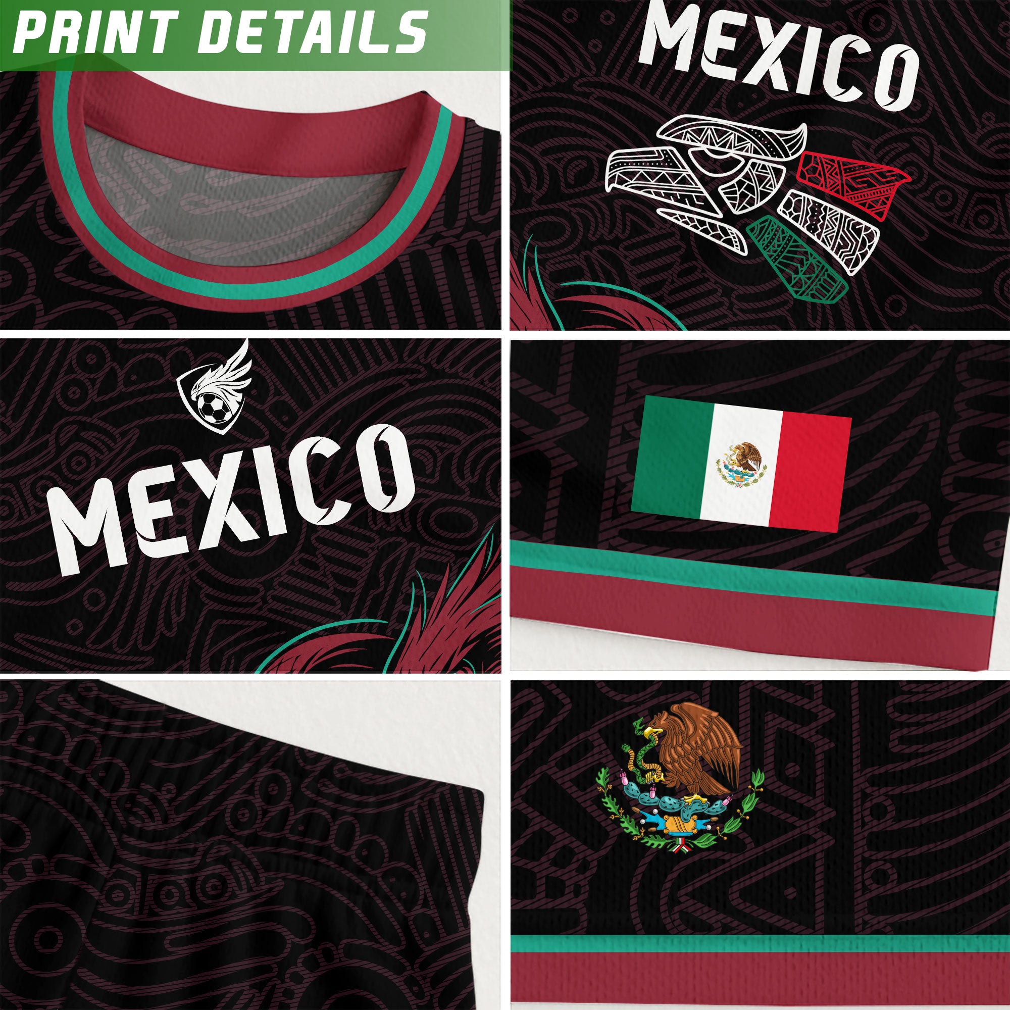 Mexico Black Red Aztec Eagle And Serpent Soccer Jersey