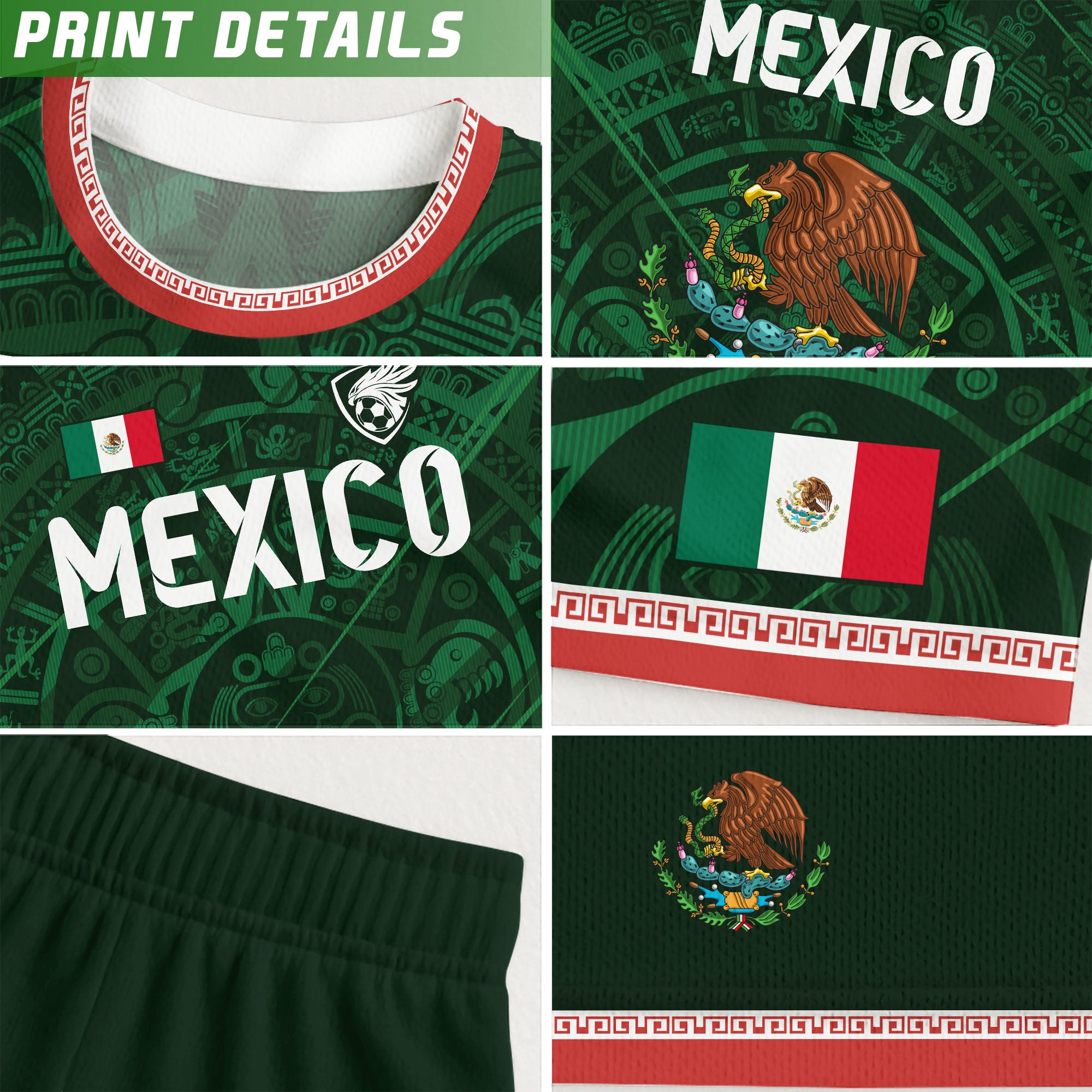 Mexico Green Aztec Calendar National Emblem Soccer Jersey