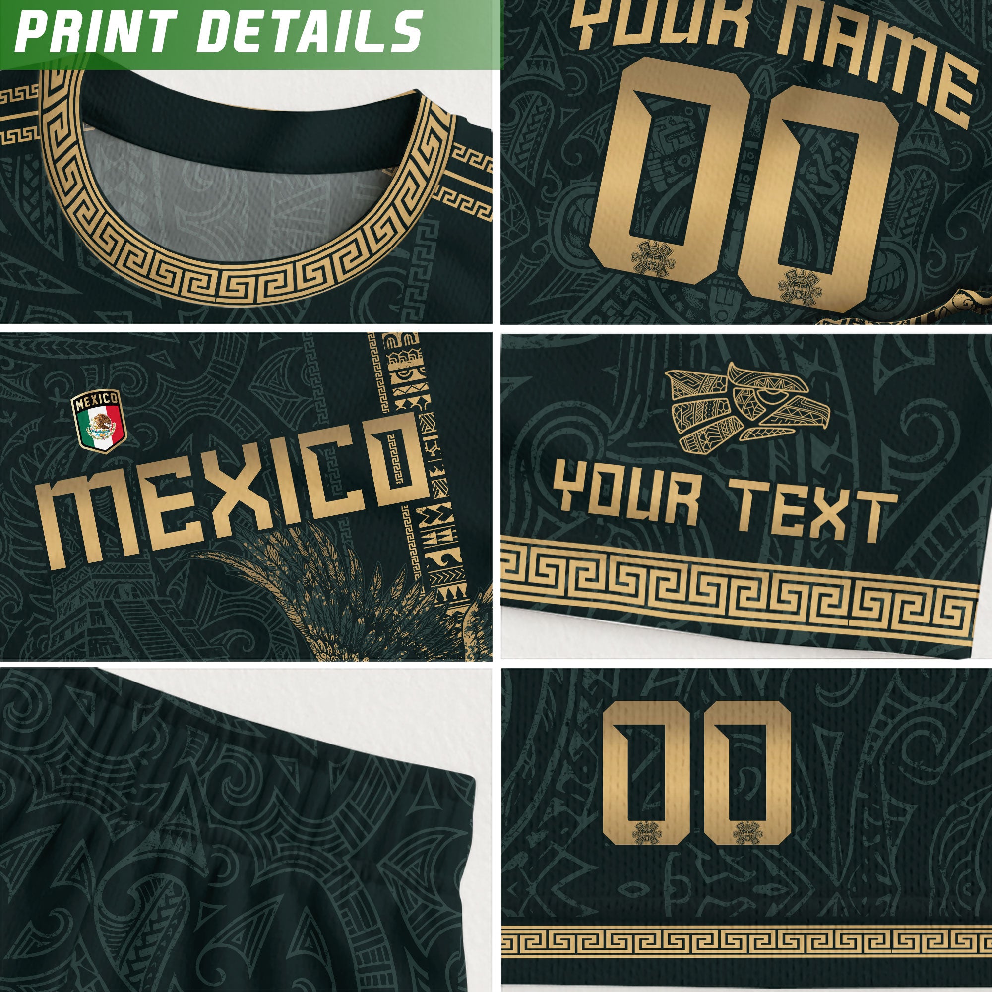 Custom Mexico Green Gold Eagle Claw Aztec Warrior Heritage Soccer Jersey
