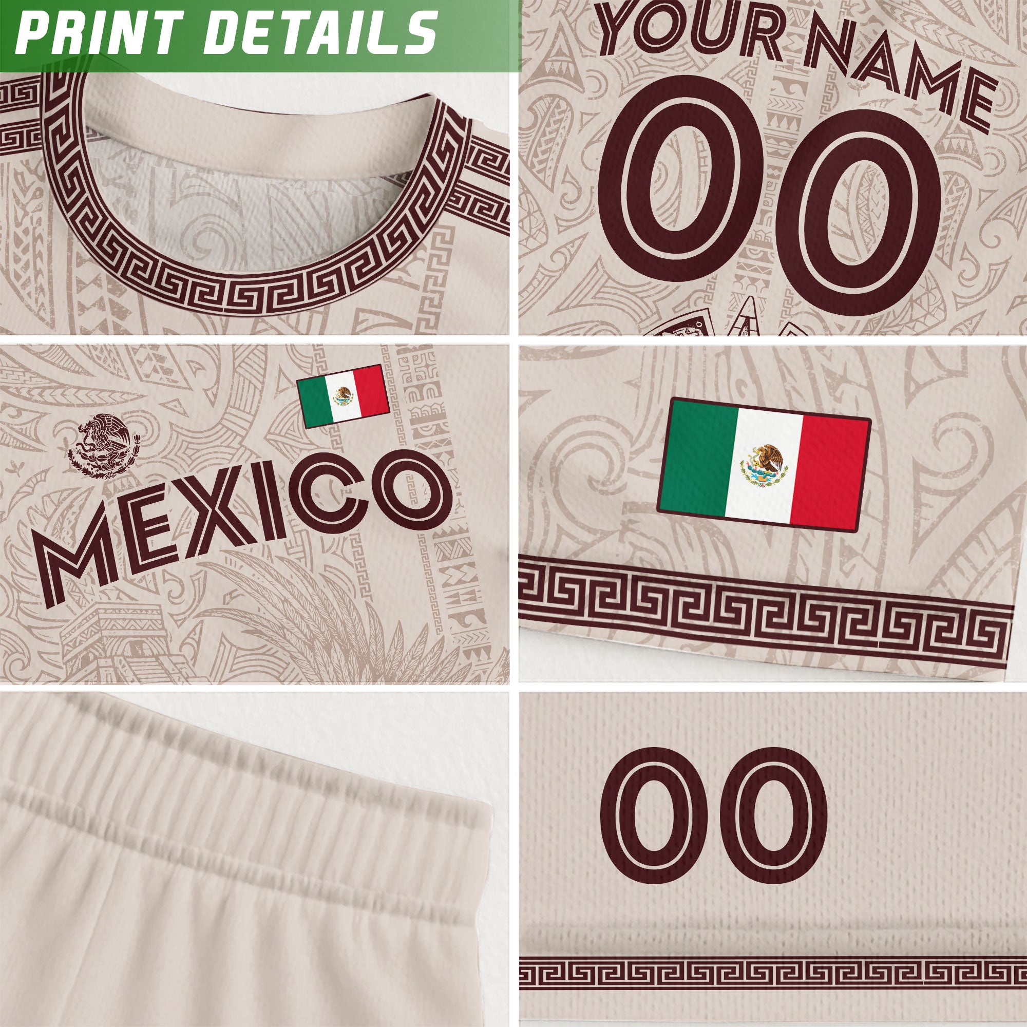 Custom Mexico Beige Aztec Eagle Pyramid Heritage Soccer Jersey