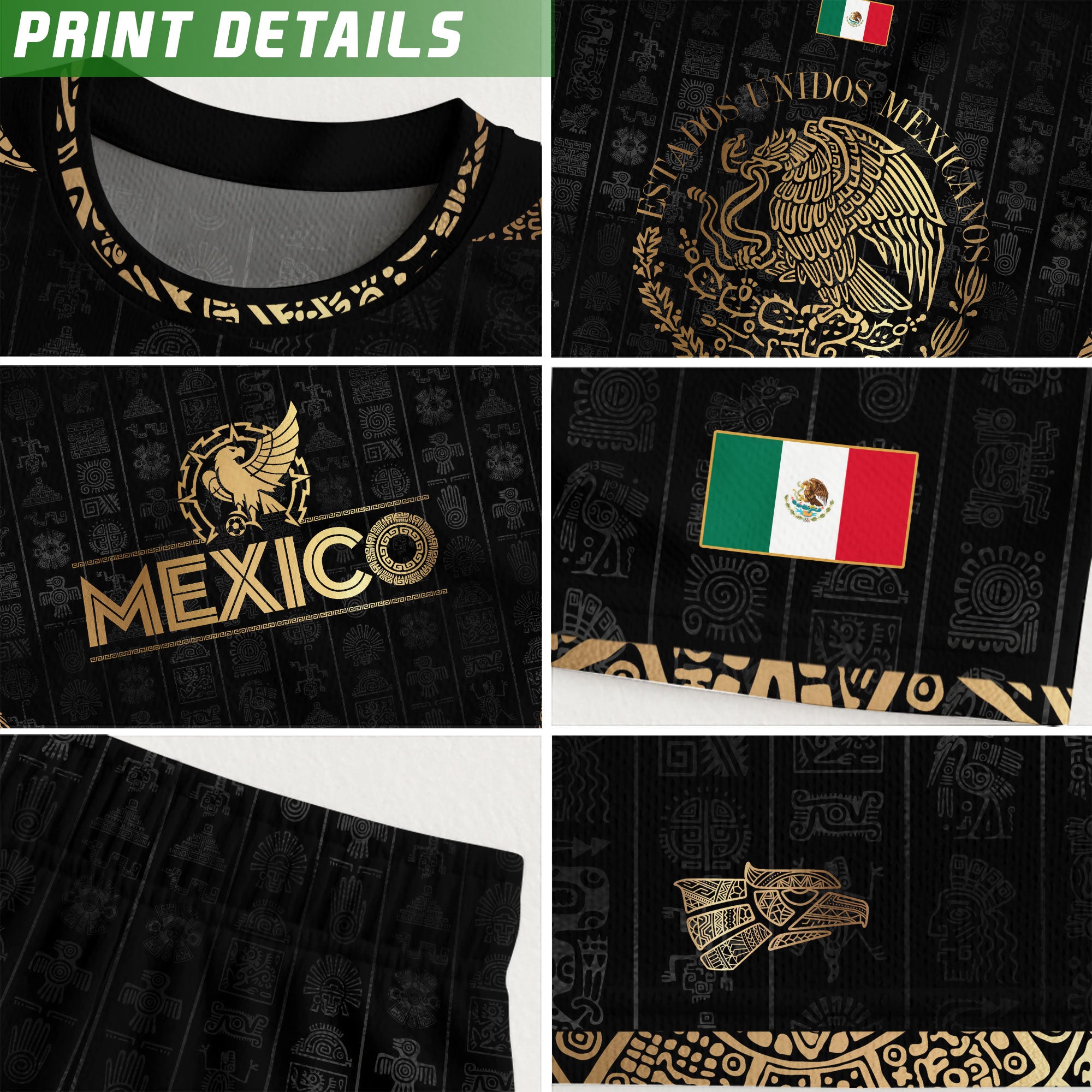 Mexico Black Gold Eagle Emblem Heritage Soccer Jersey