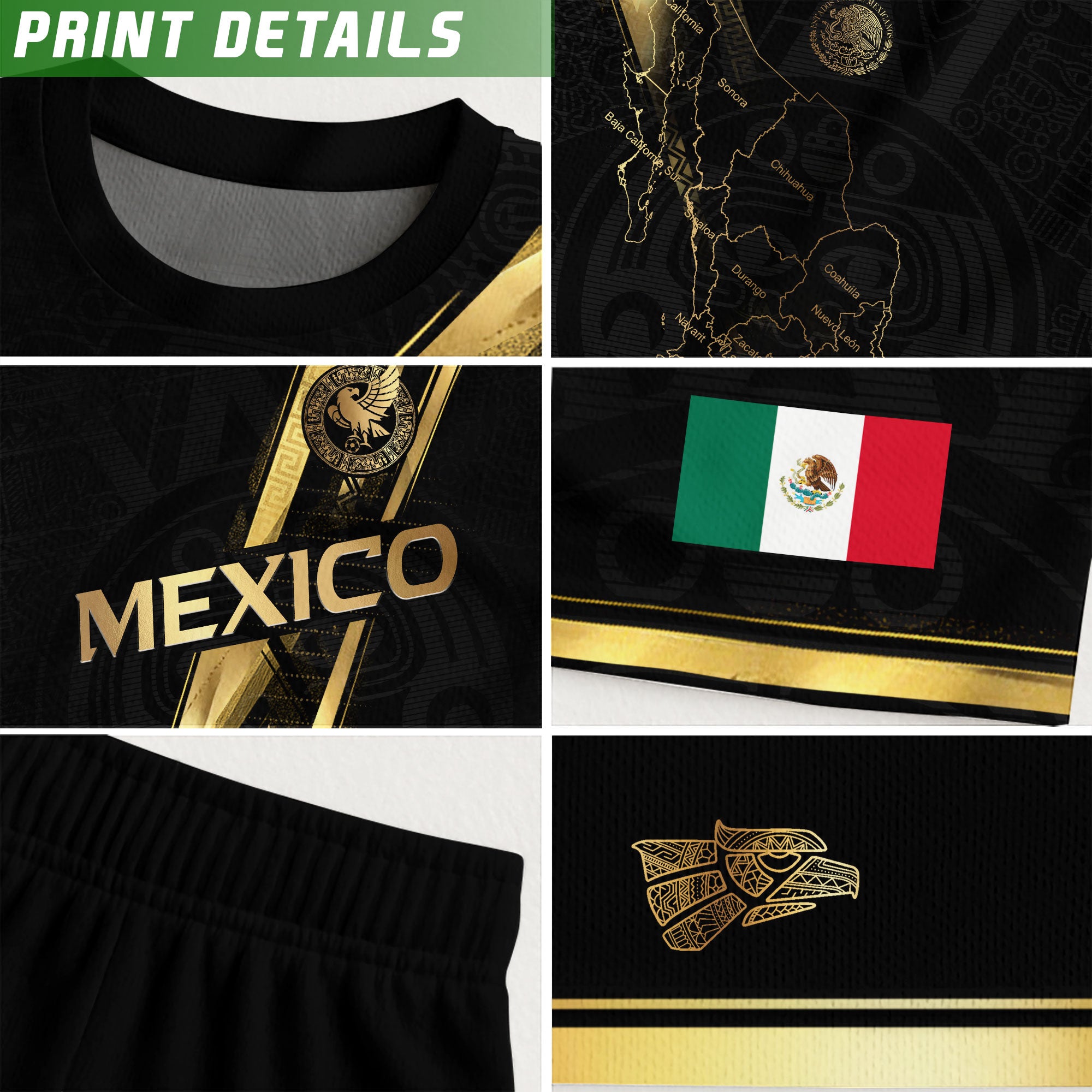 Mexico Black Gold Lightning Map Heritage Soccer Jersey