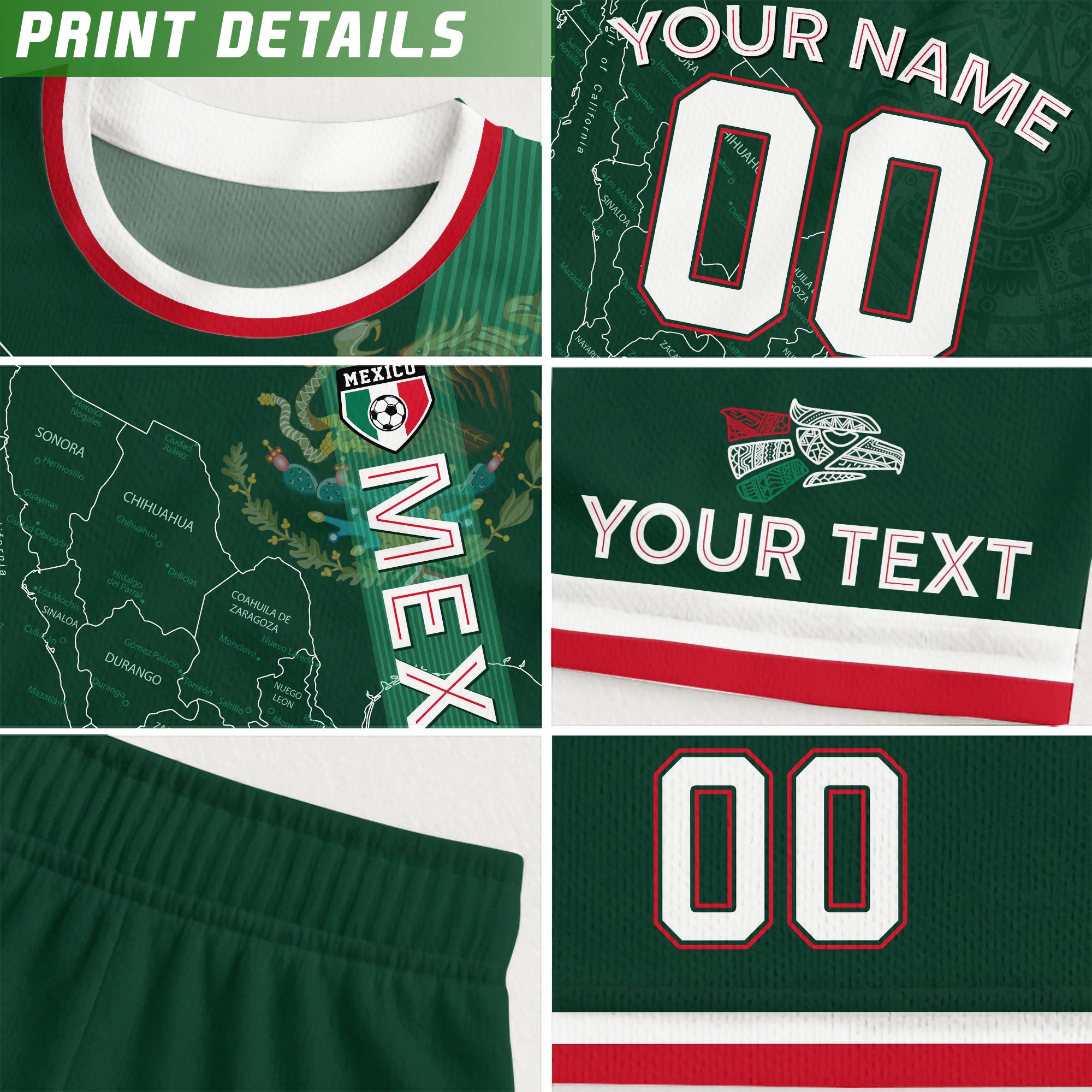 Custom Mexico Green Soccer Jersey with Flag Accents and Map Heritage Design