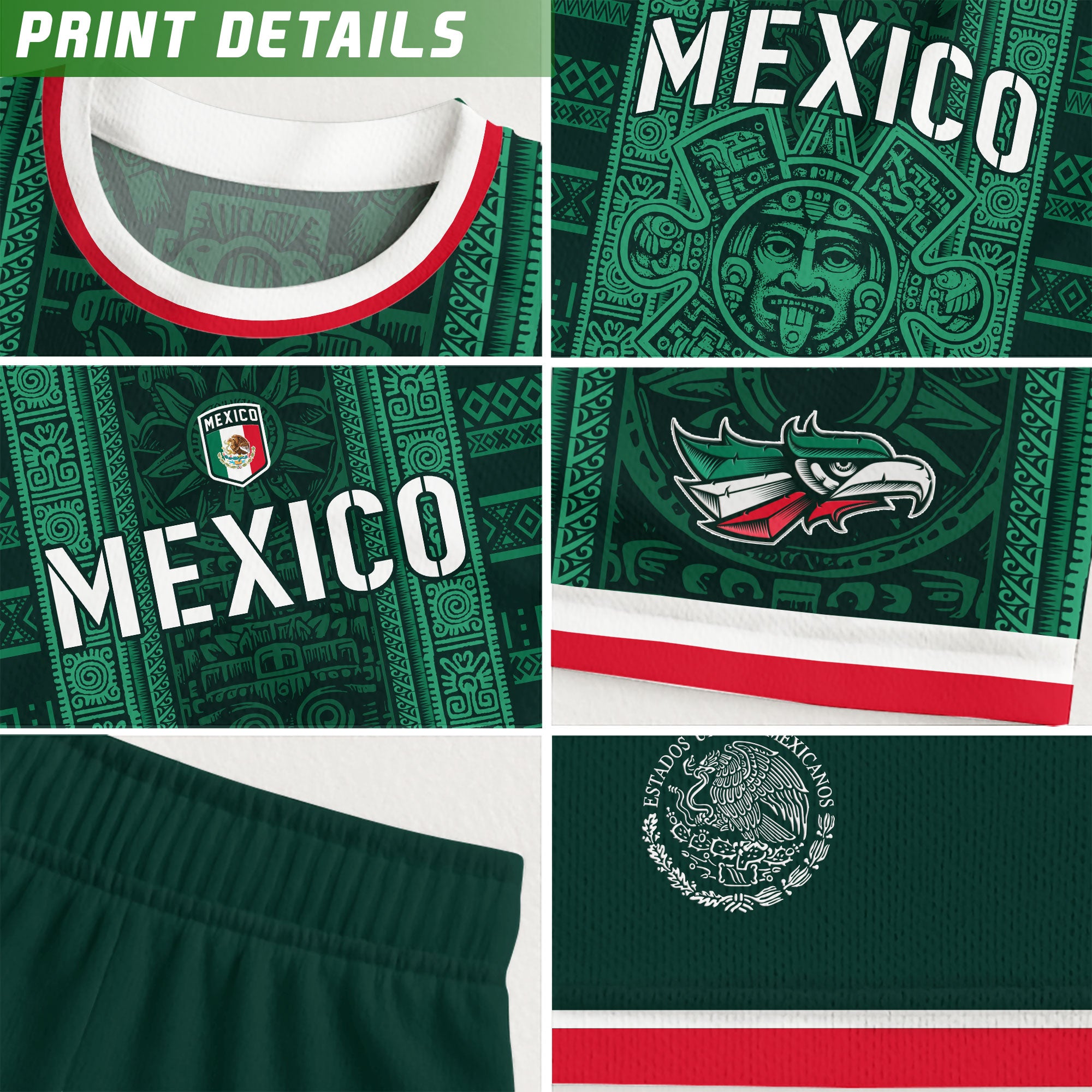 Mexico Green Aztec Warrior Pattern Heritage Soccer Jersey