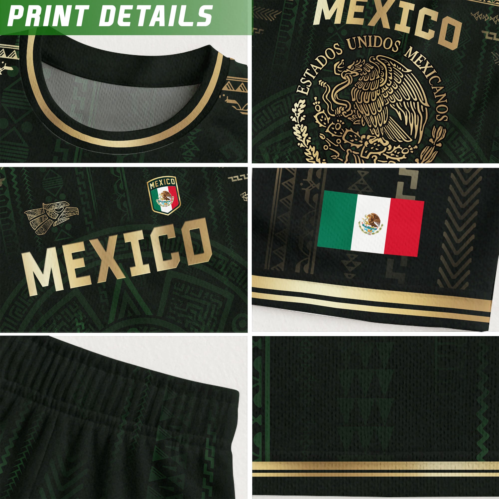 Mexico Green Gold Aztec Sun God Heritage Soccer Jersey