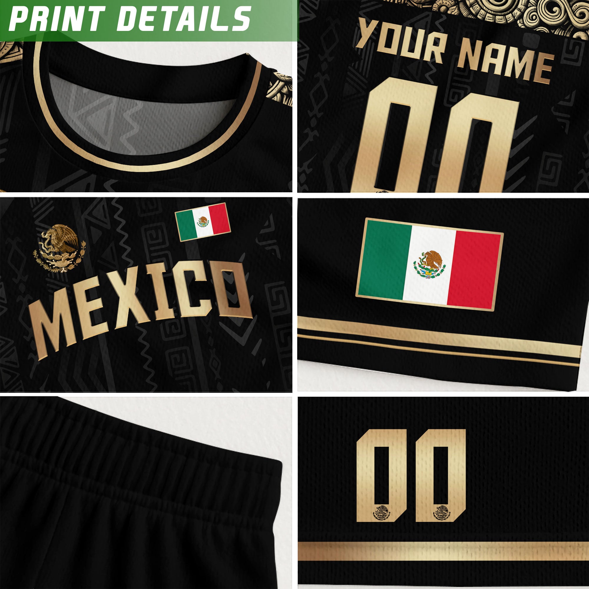 Custom Mexico Black Gold Aztec Pattern National Pride Soccer Jersey