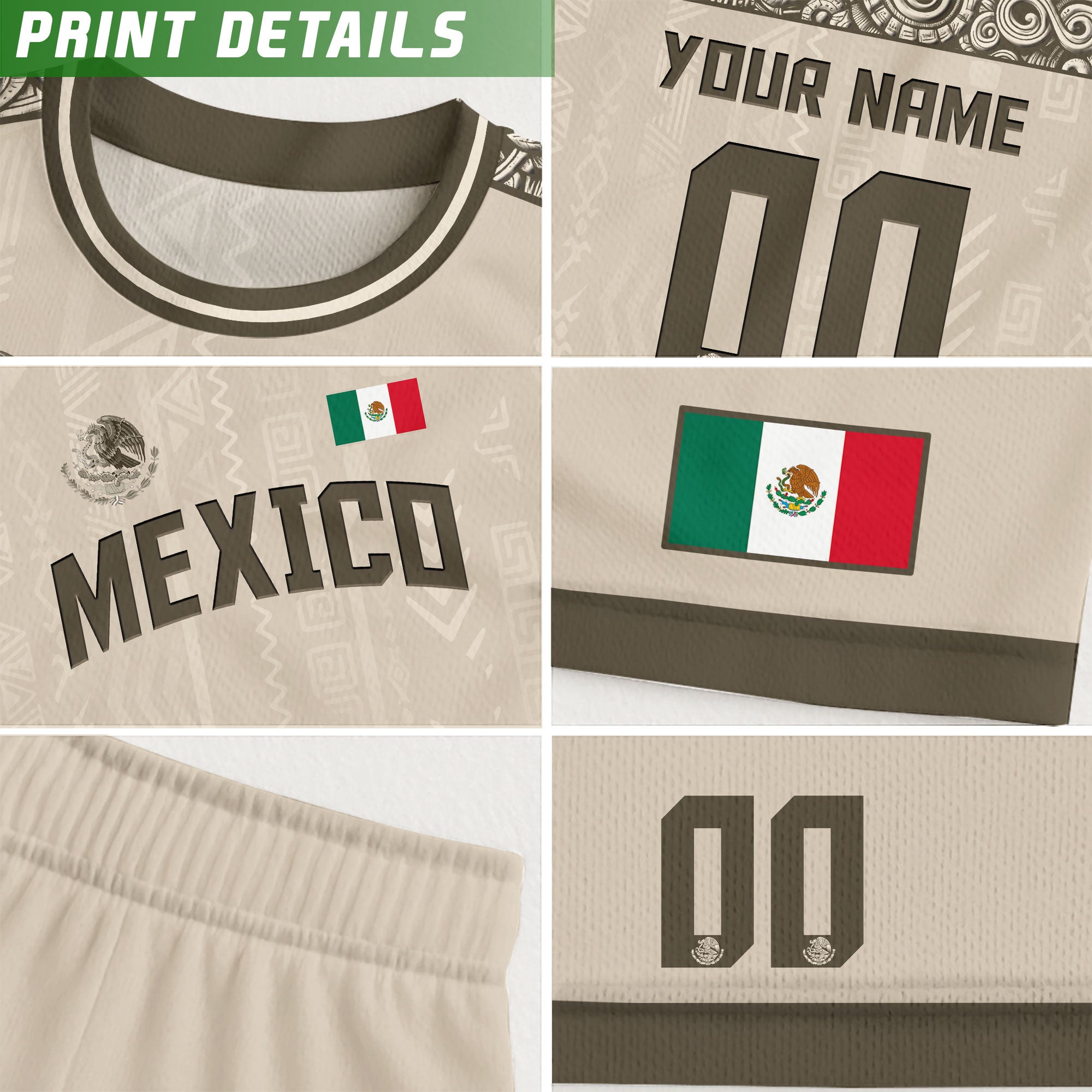 Custom Mexico Aztec Heritage Soccer Jersey Beige Eagle Pride Culture Roots Shirt