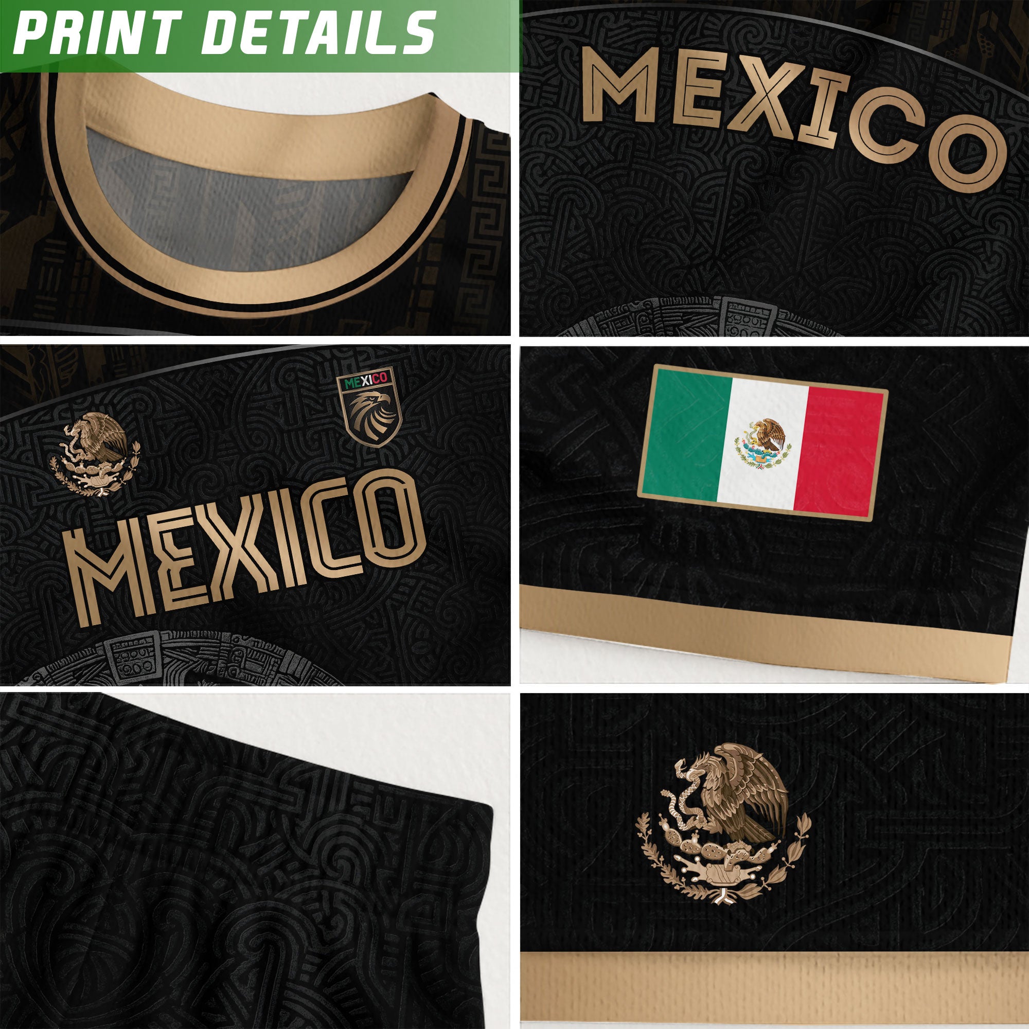 Mexico Black Gold Aztec Calendar Heritage Soccer Jersey