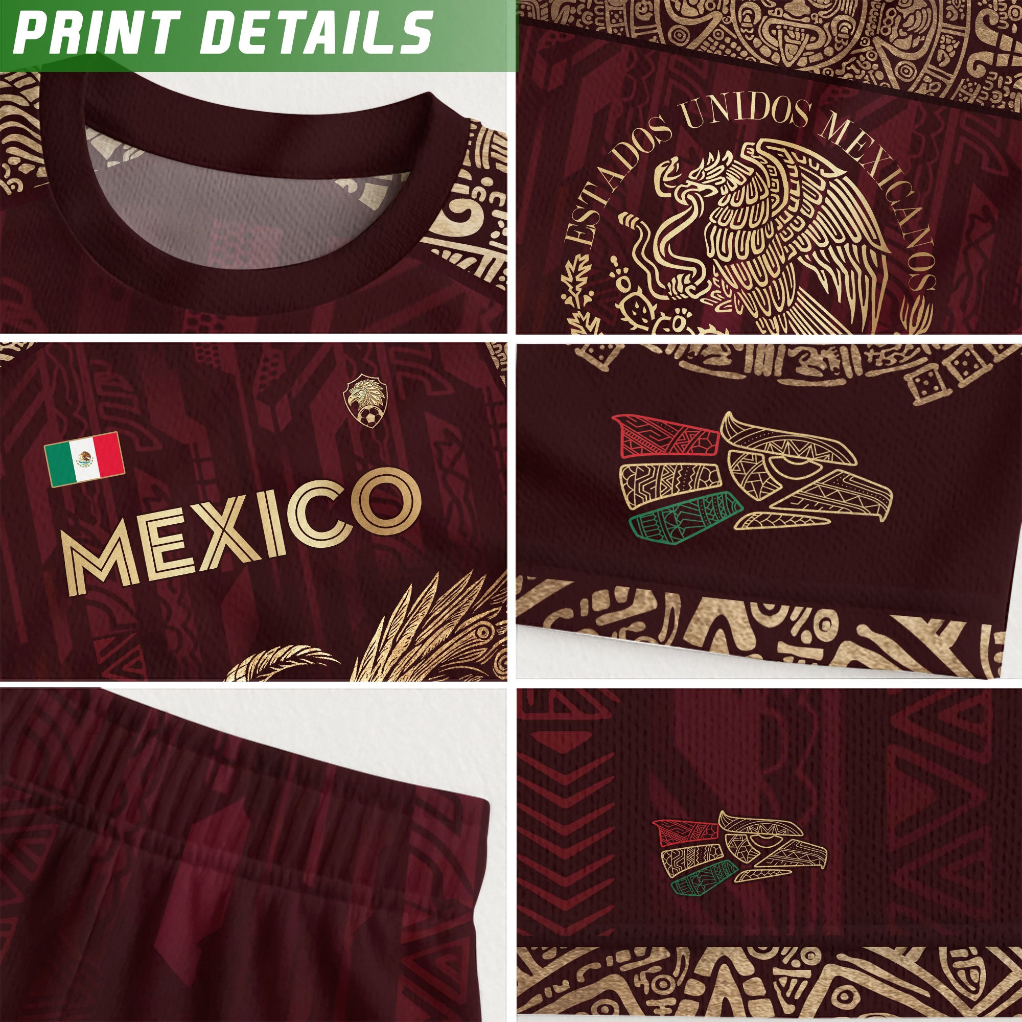 Mexico Red Gold Eagle And Serpent Heritage Soccer Jersey