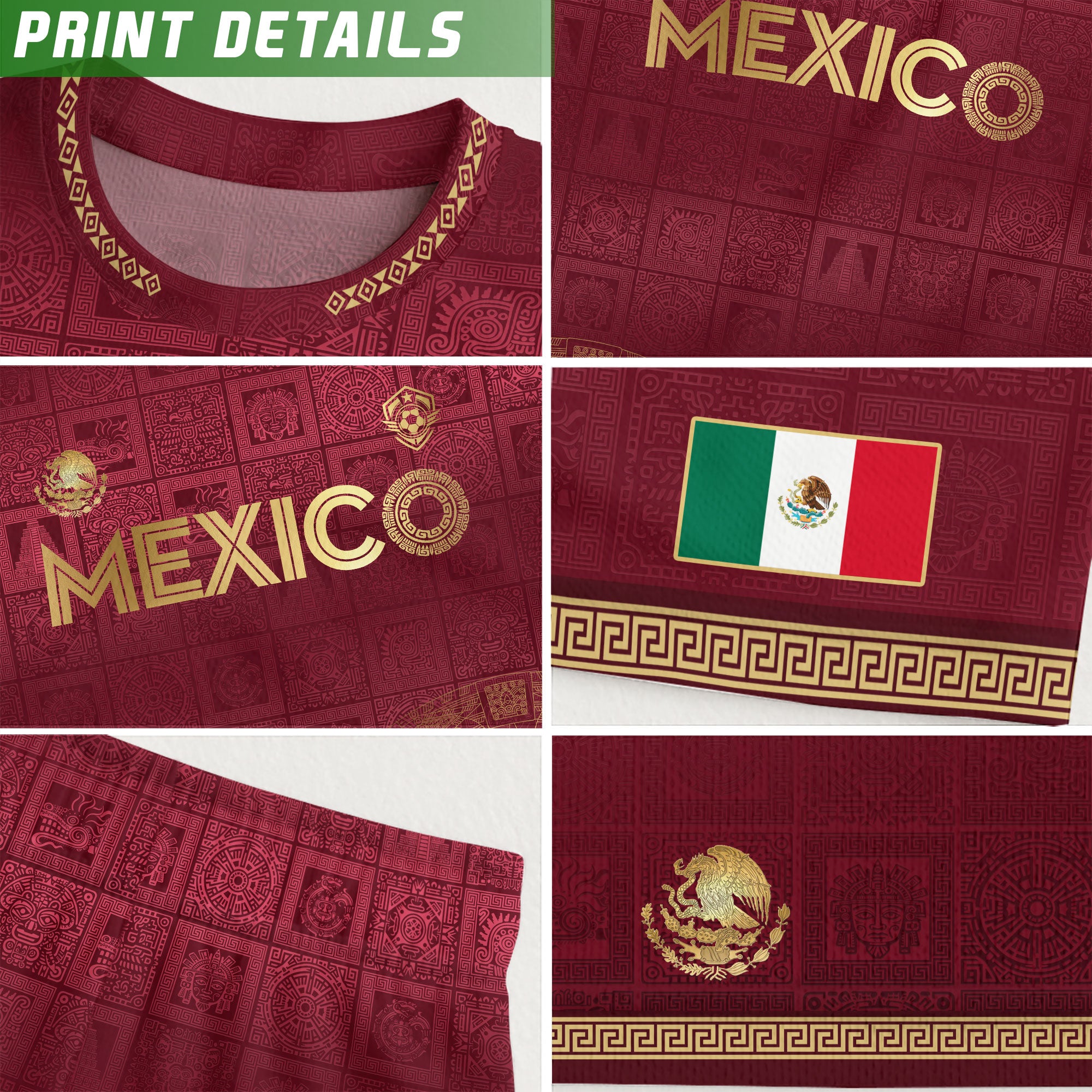 Mexico Red Gold Aztec Calendar Heritage Soccer Jersey