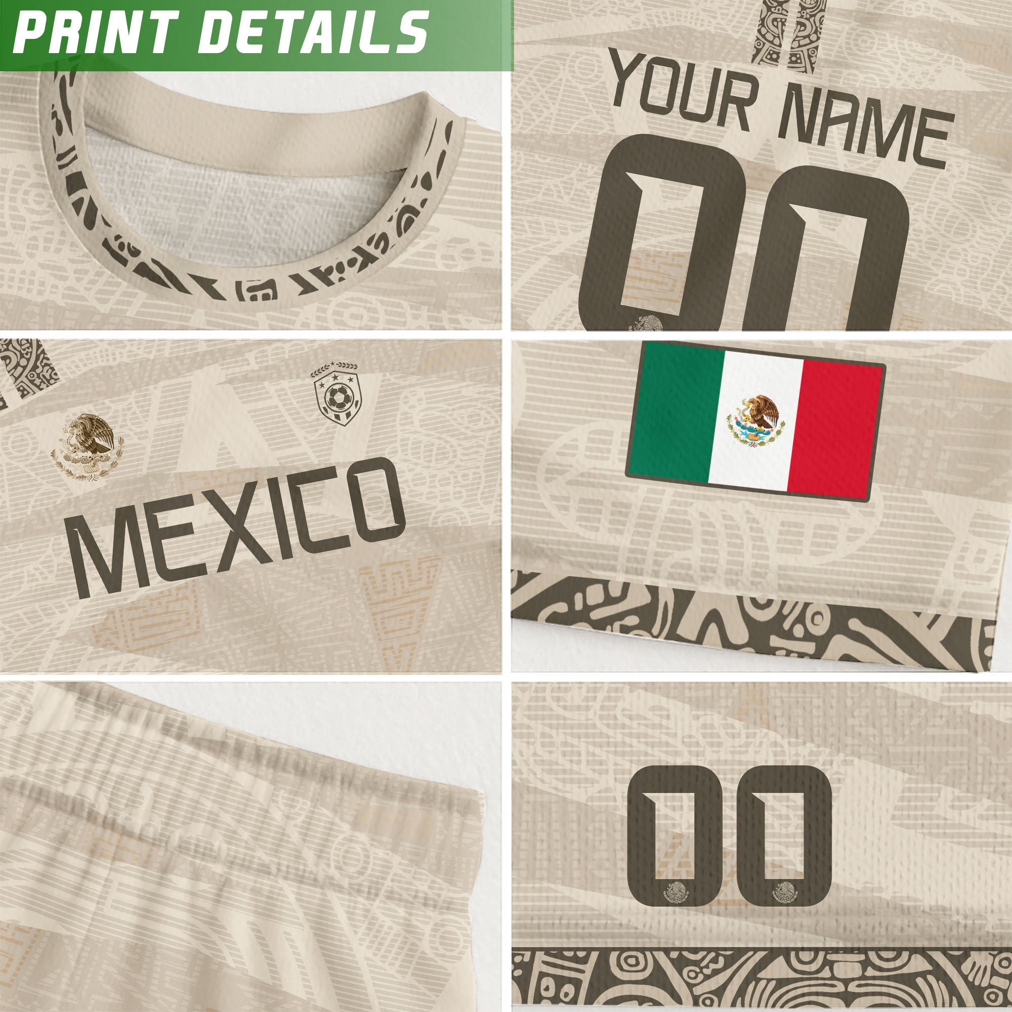 Custom Mexico Beige Aztec Pattern Soccer Jersey