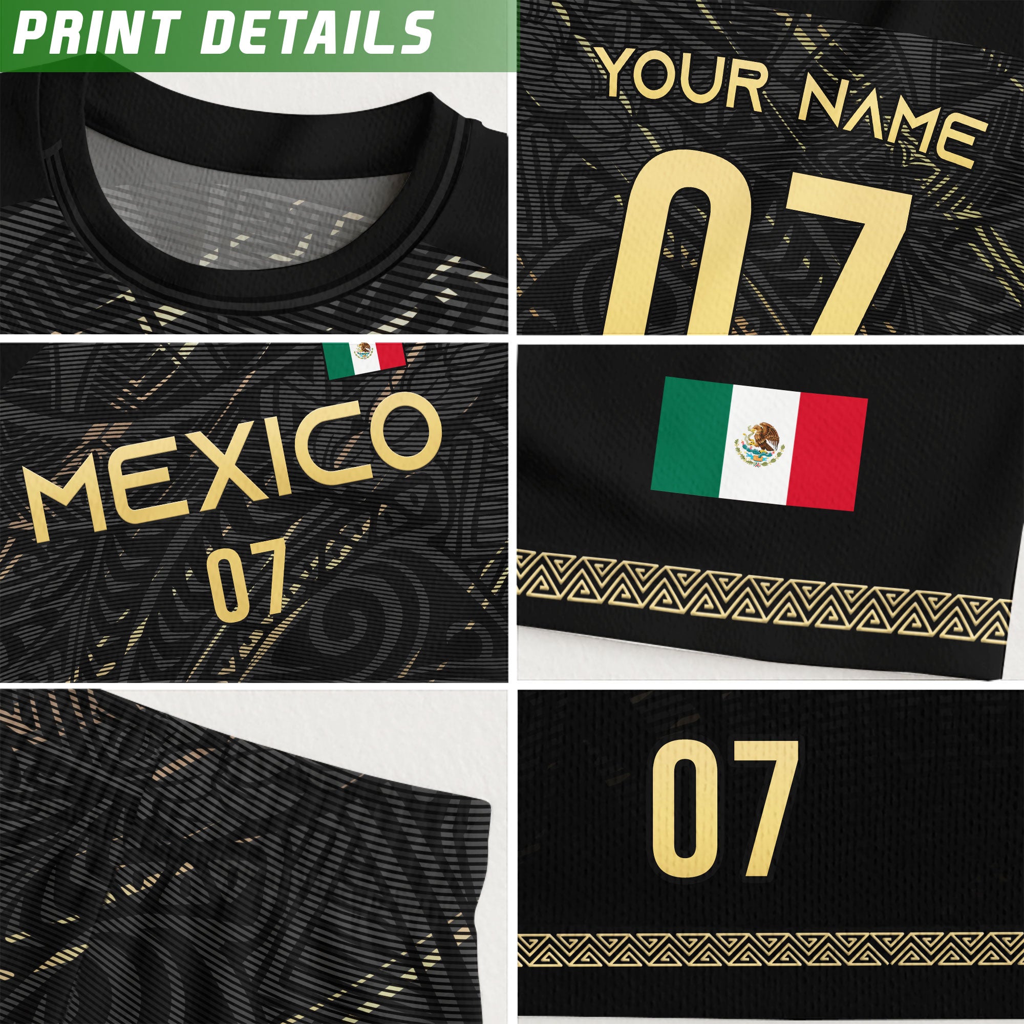 Custom Black Gold Mexico Soccer Jersey with Eagle Design