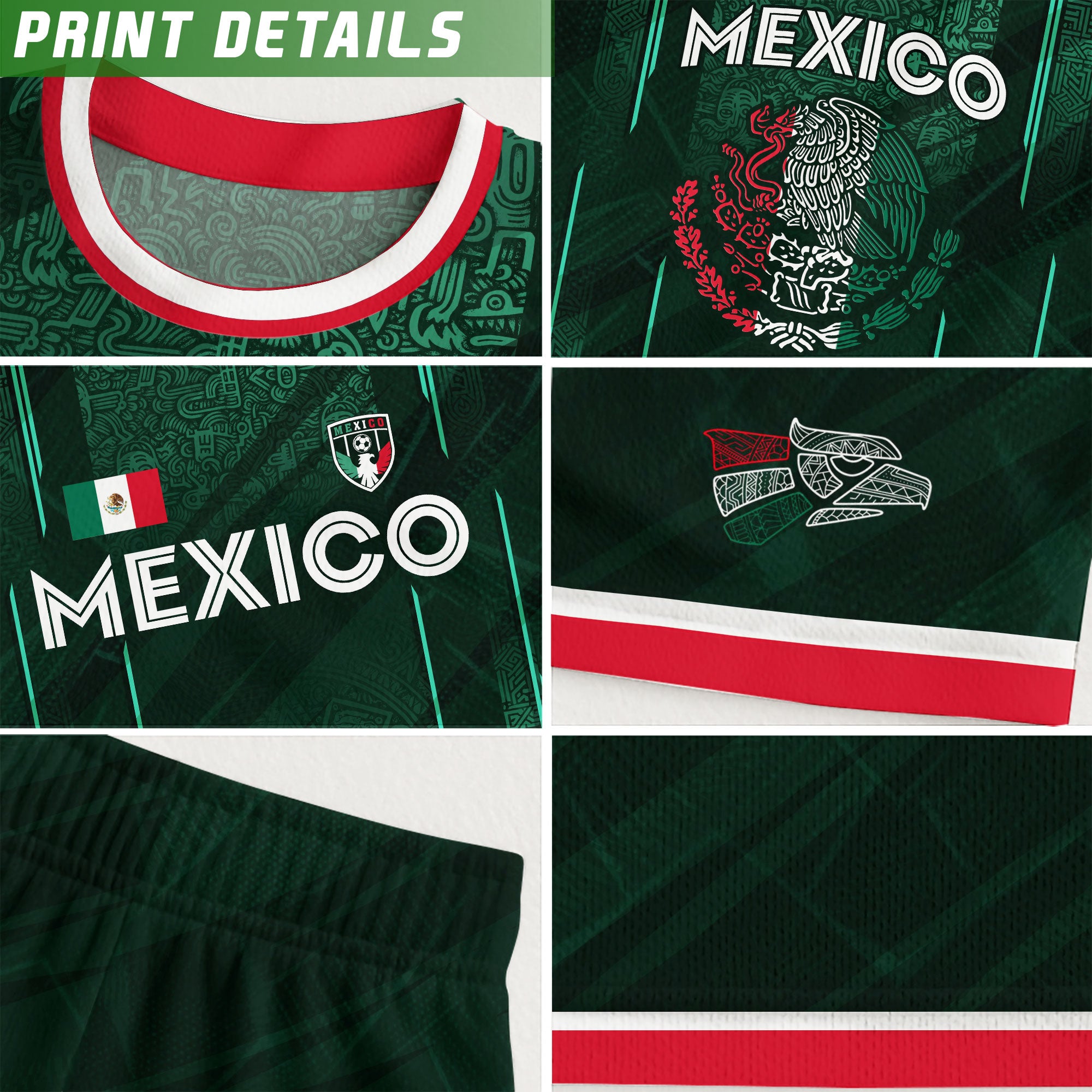 Mexico Soccer Jersey Green Aztec Calendar National Emblem Design