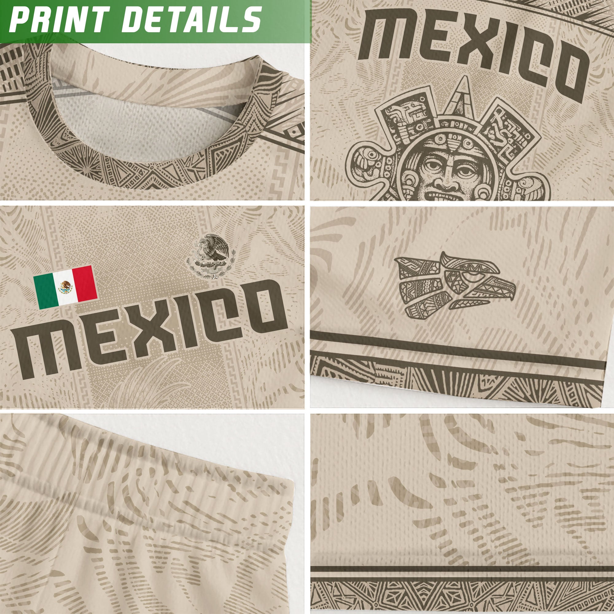 Mexico Soccer Jersey Beige Aztec Eagle Heritage Design