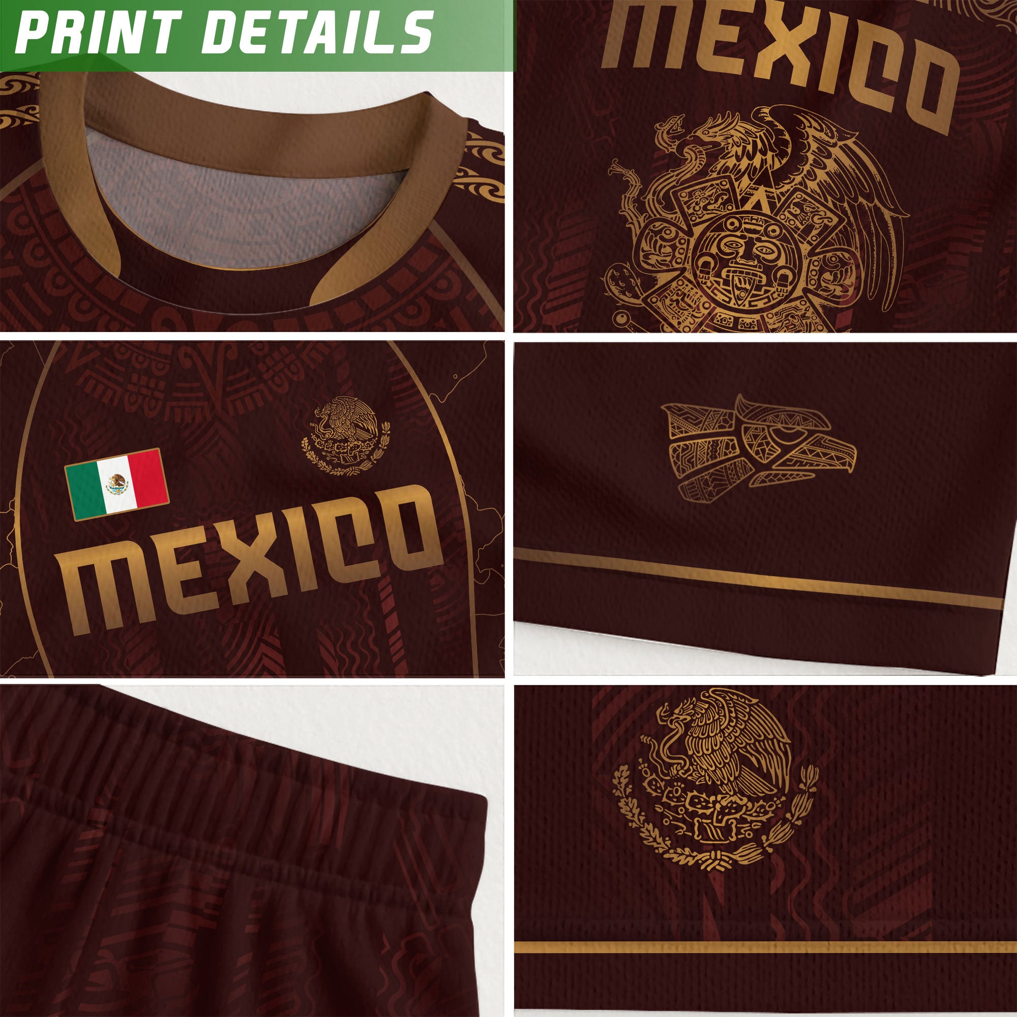 Mexico Soccer Jersey Burgundy Gold Aztec Eagle Heritage Design
