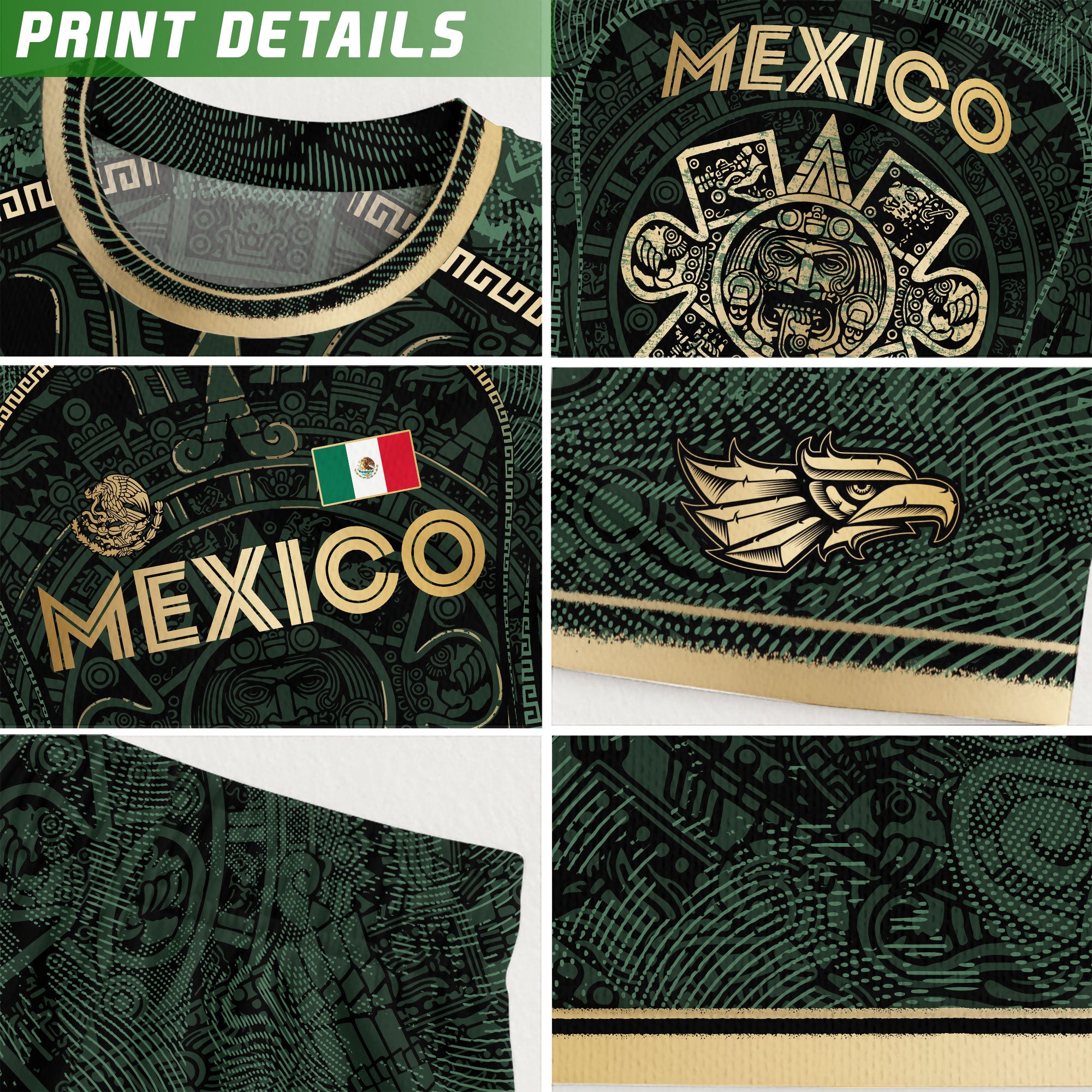Mexico Soccer Jersey Green Aztec Calendar Heritage Design