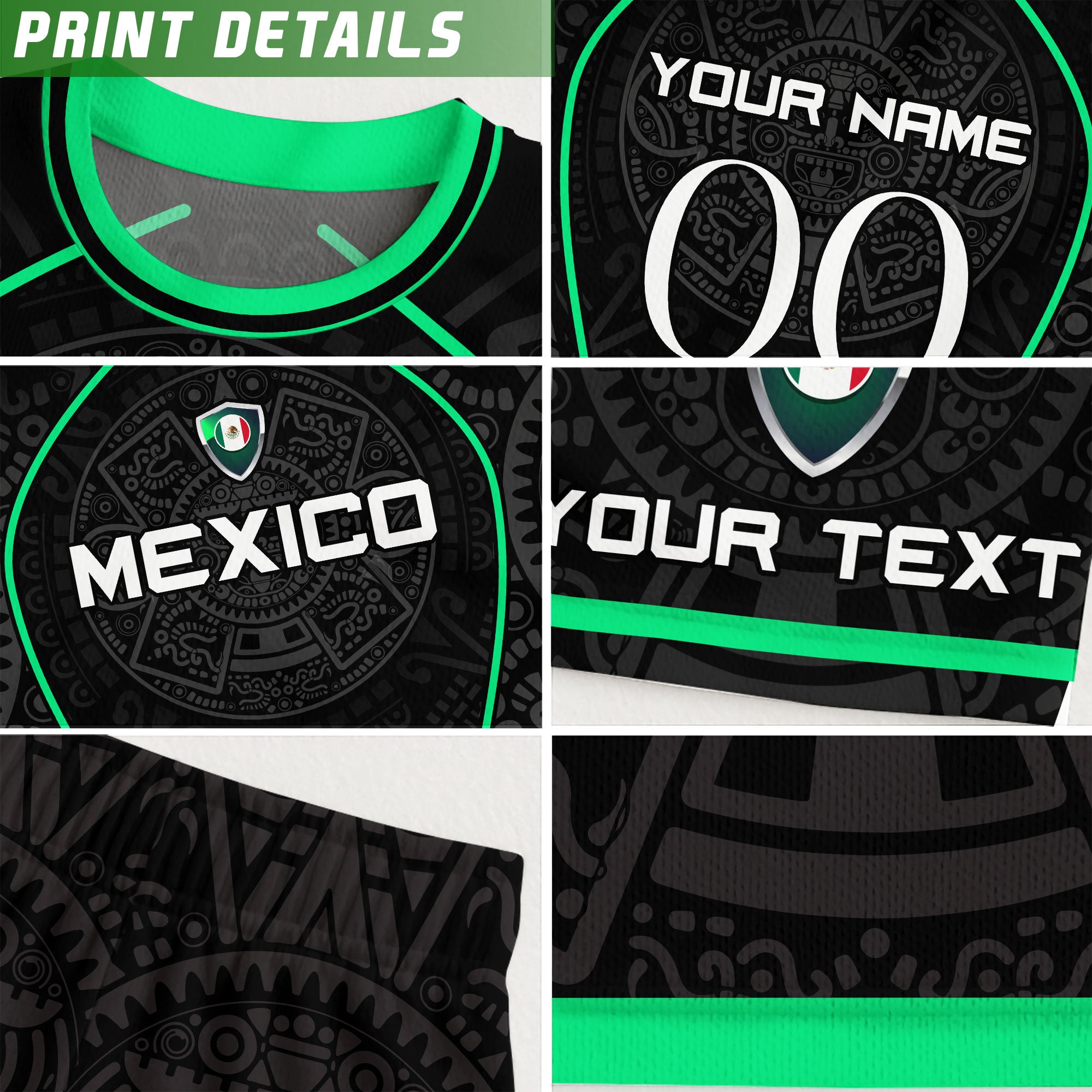 Custom Mexico Soccer Jersey Black Green Aztec Pattern Design