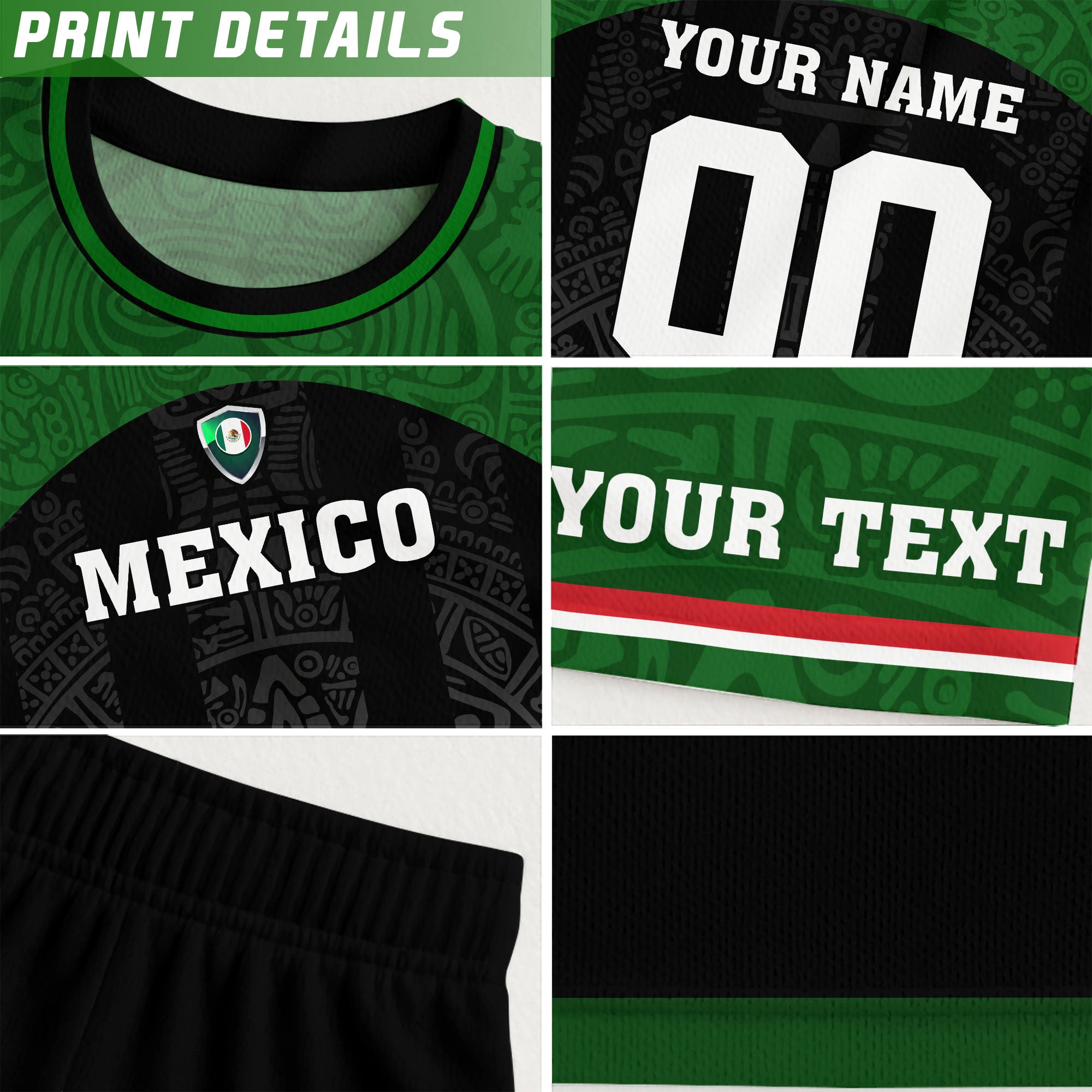 Custom Mexico Soccer Jersey Green Black Aztec Stripe Design