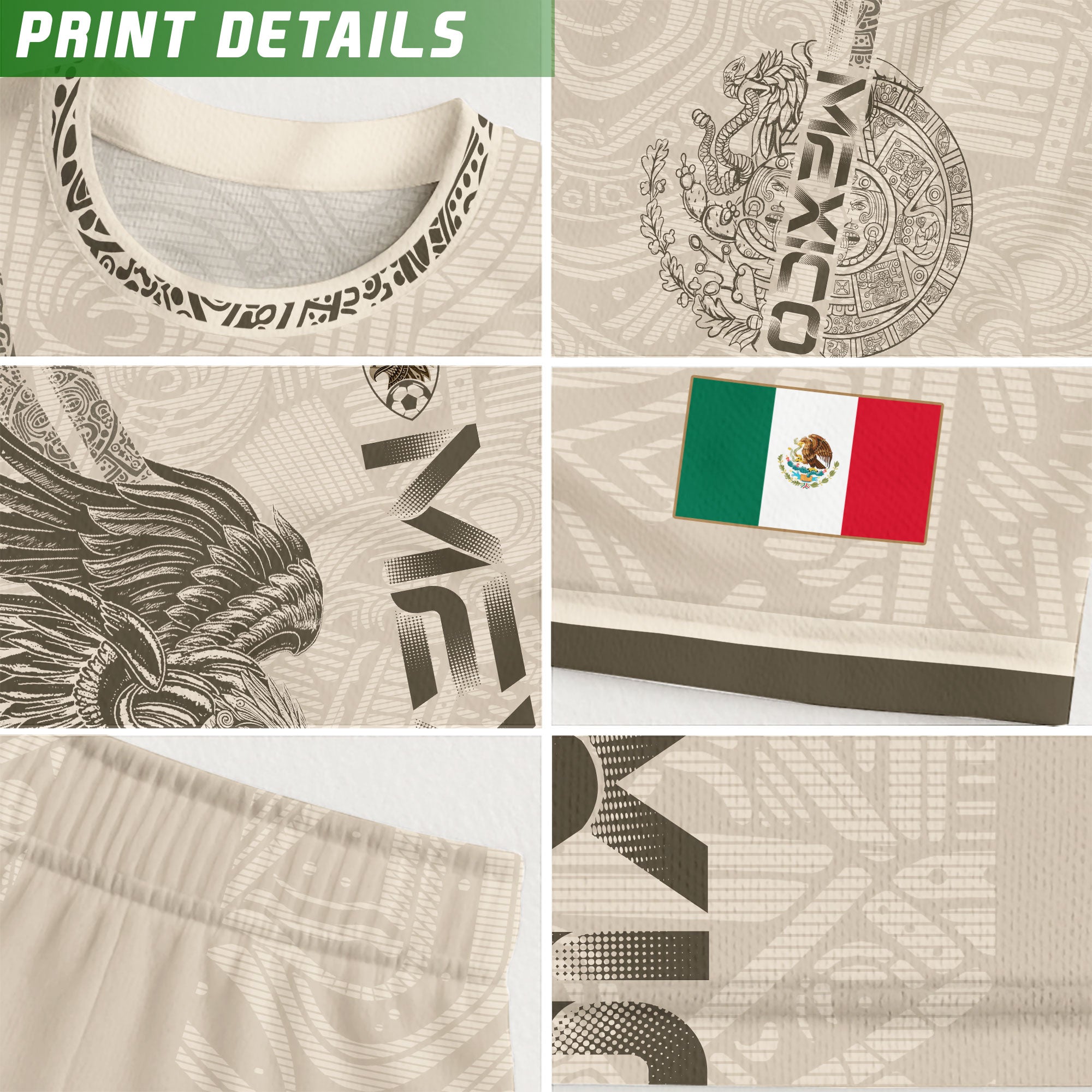 Mexico Beige Aztec Eagle Heritage Adult Soccer Jersey