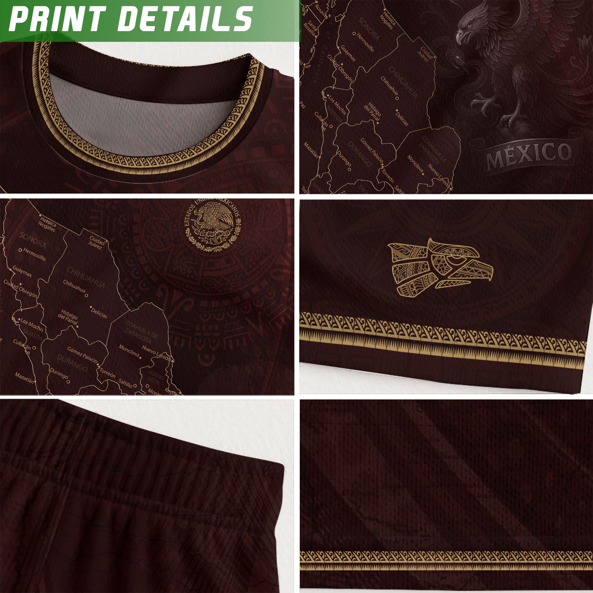 Mexico Burgundy Map Design Aztec Heritage Pride Soccer Jersey