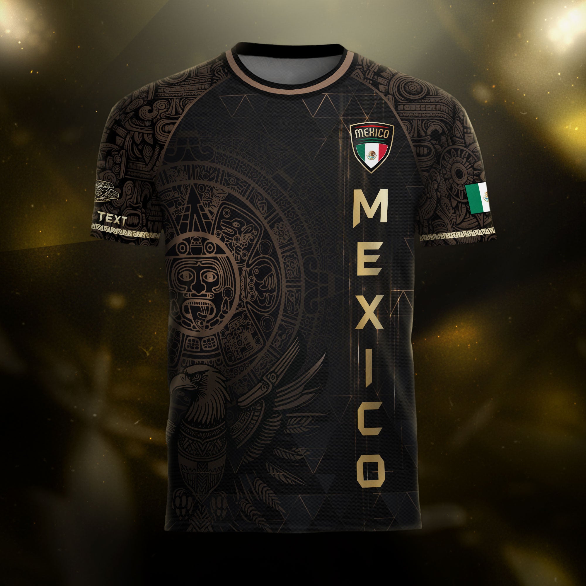Custom Mexico Soccer Jersey Black Gold Aztec Heritage Design