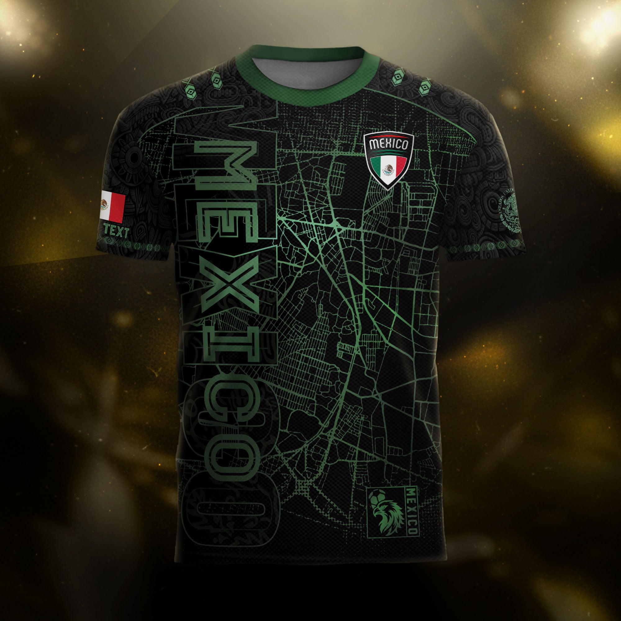 Custom Mexico Soccer Jersey Black Green Modern Heritage Map Design