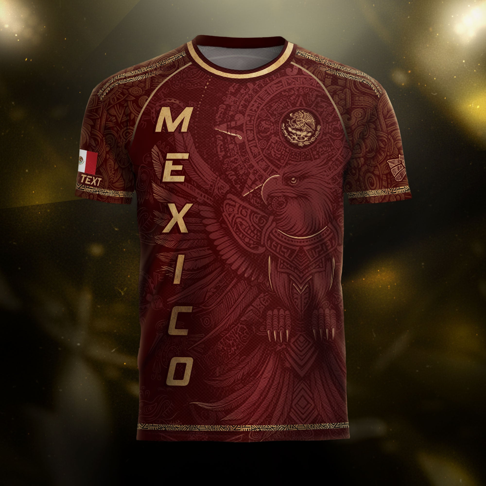 Custom Mexico Soccer Jersey Burgundy Gold Aztec Heritage Design