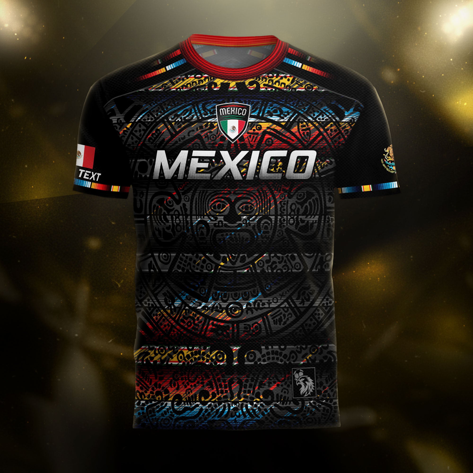 Custom Mexico Soccer Jersey Black Modern Aztec Calendar Design