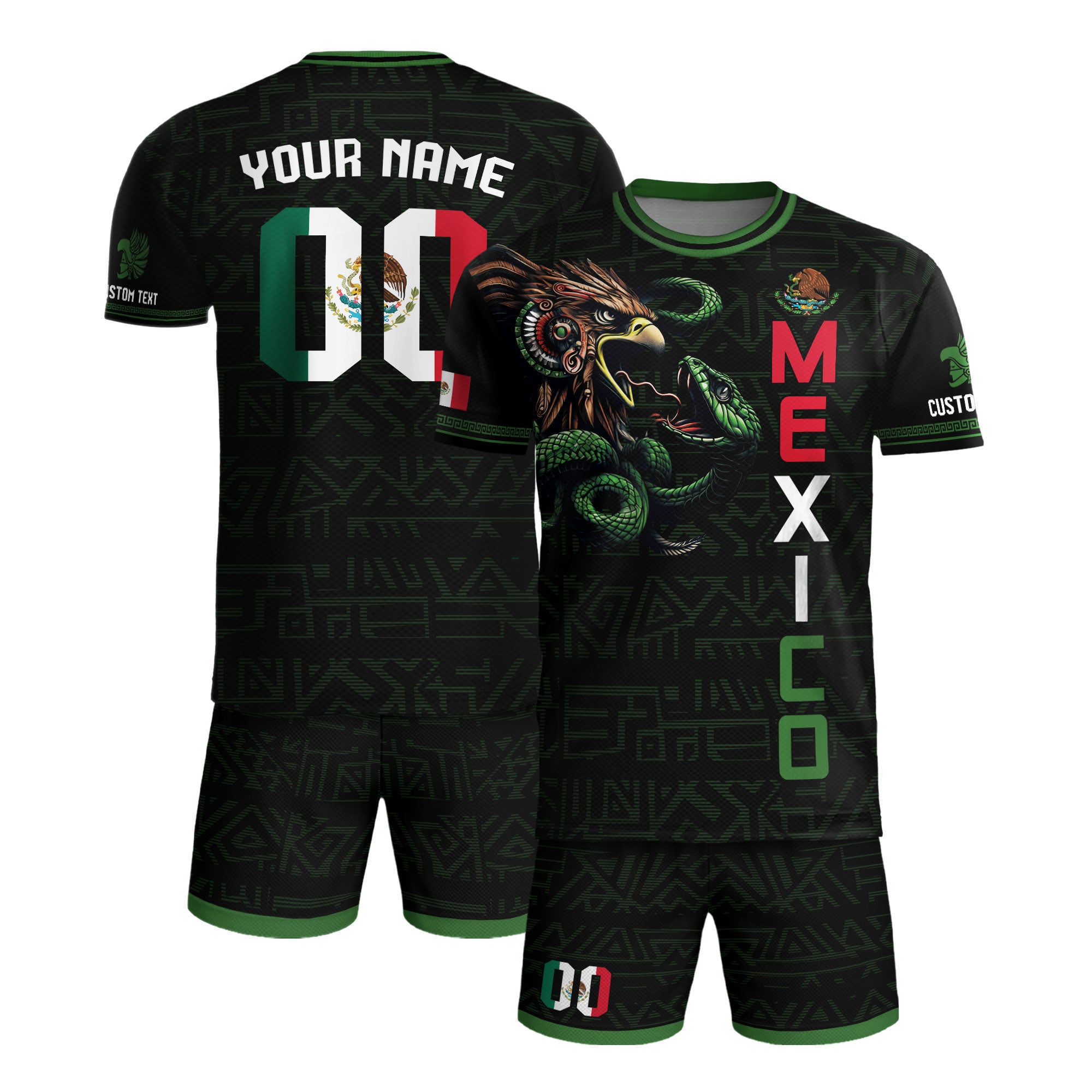 Custom Mexico Black Eagle and Snake Soccer Jersey