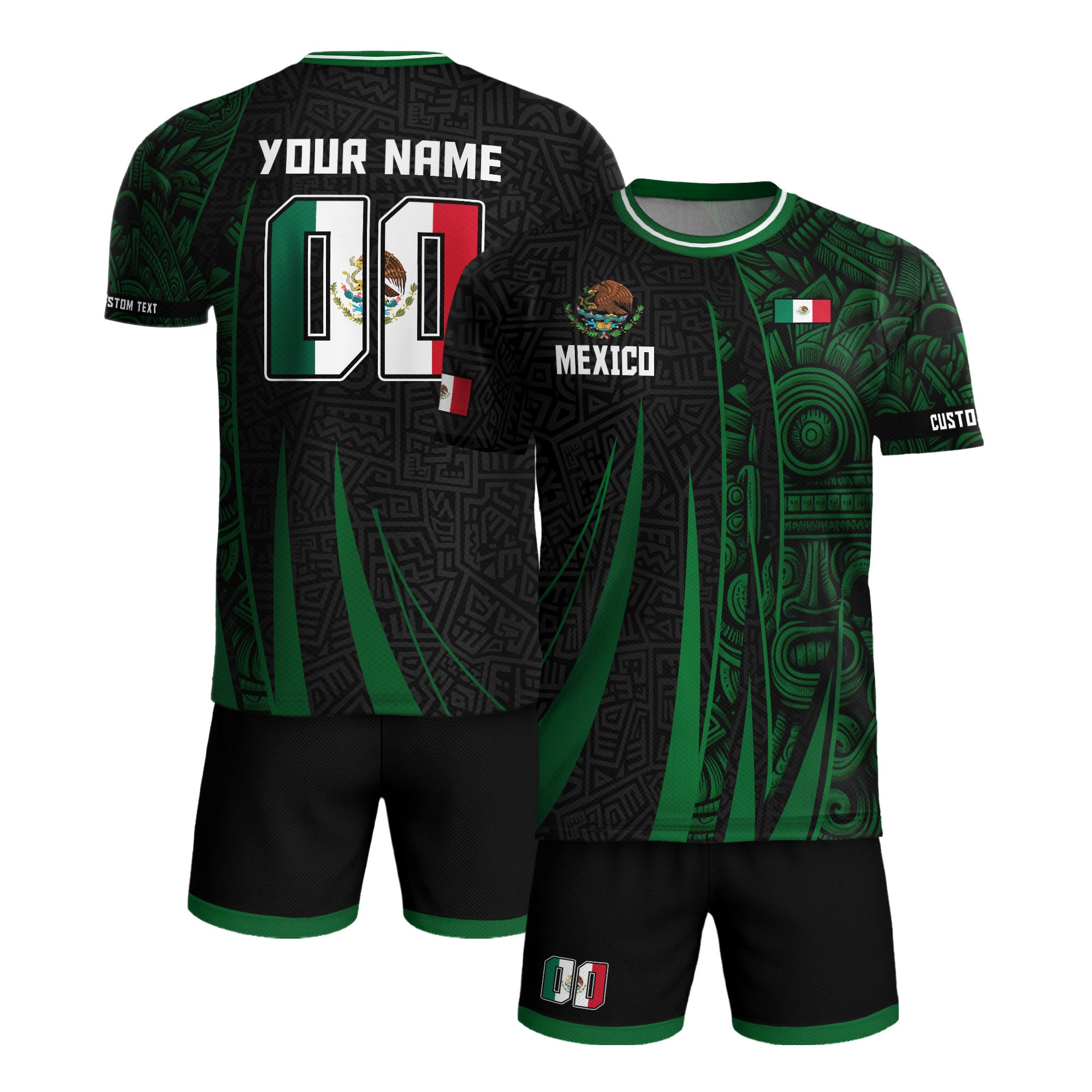 Custom Mexico Aztec Green Stripes Soccer Jersey