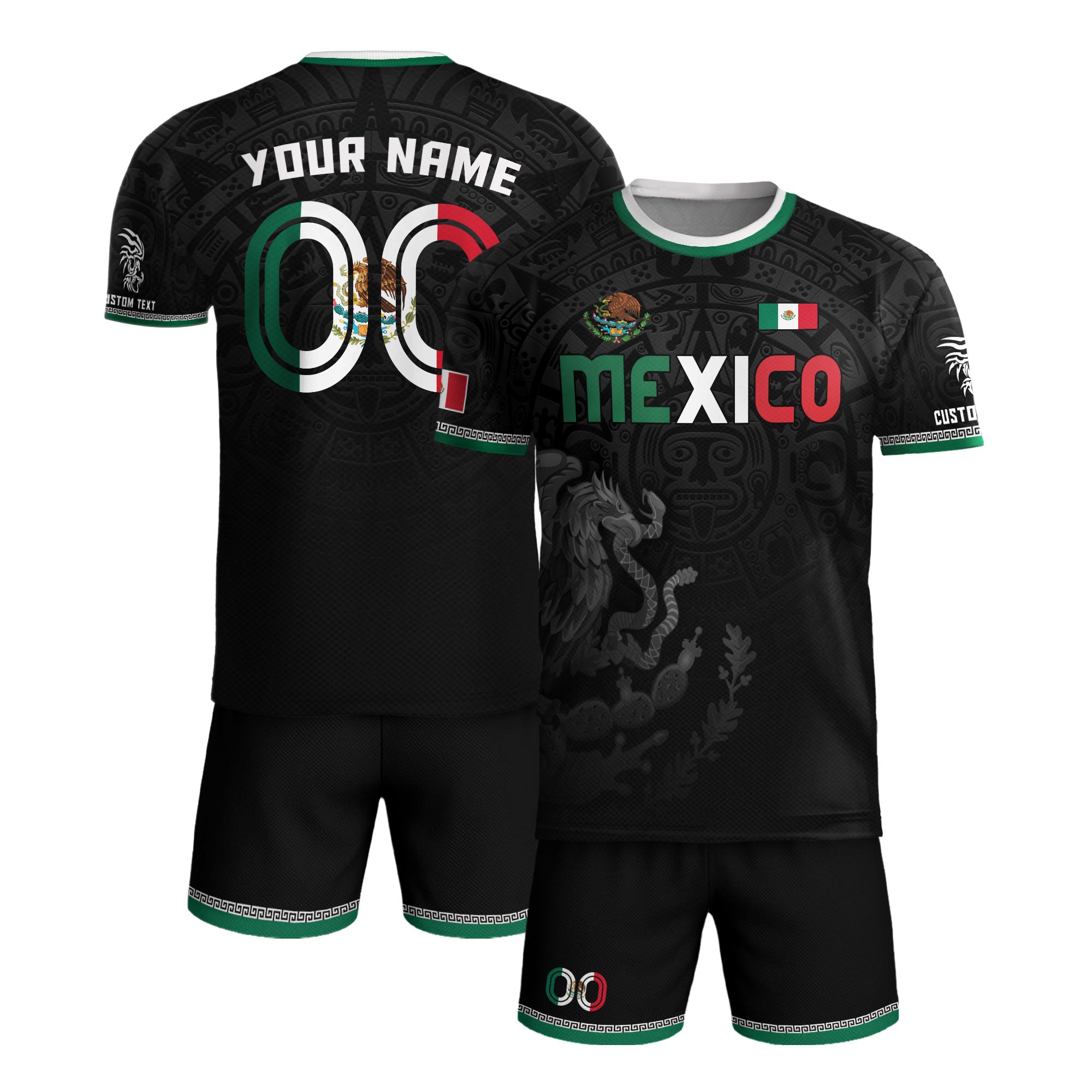 Custom Mexico Aztec Eagle Soccer Jersey Black Heritage Edition