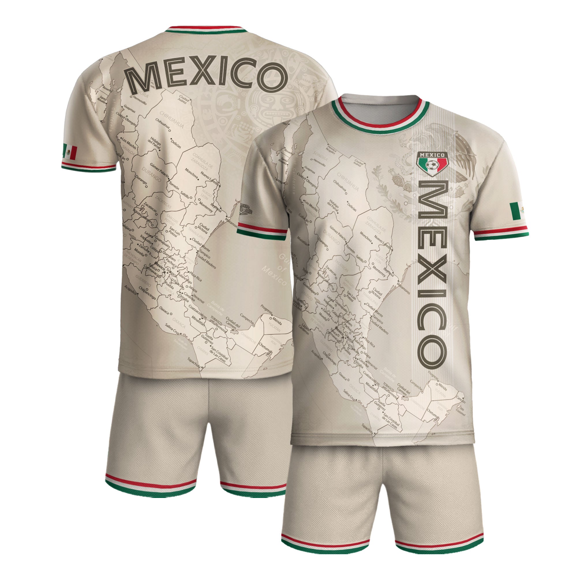 Beige Mexico Soccer Jersey with Map Inspired Design