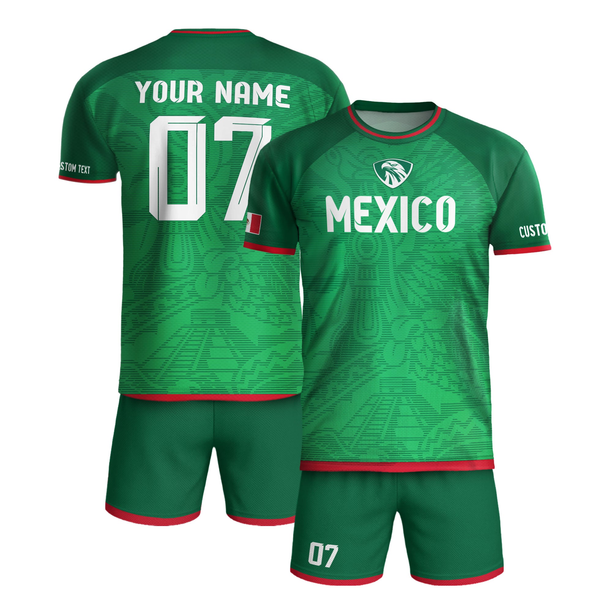 Custom Mexico Green Aztec Pattern Crest Design Soccer Jersey