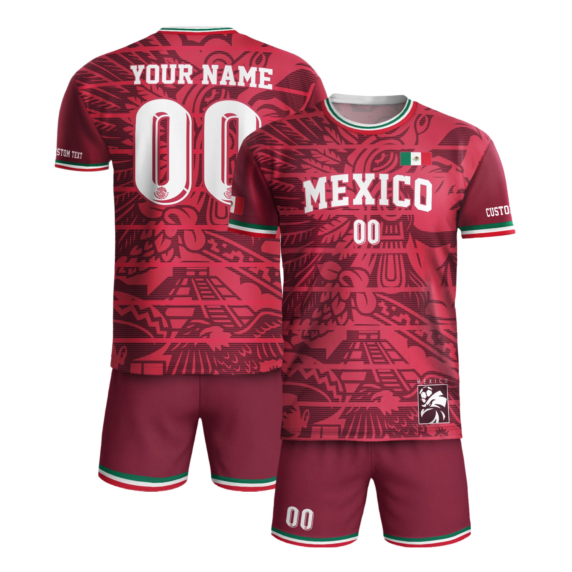Custom Mexico Burgundy Aztec Pattern Design Soccer Jersey