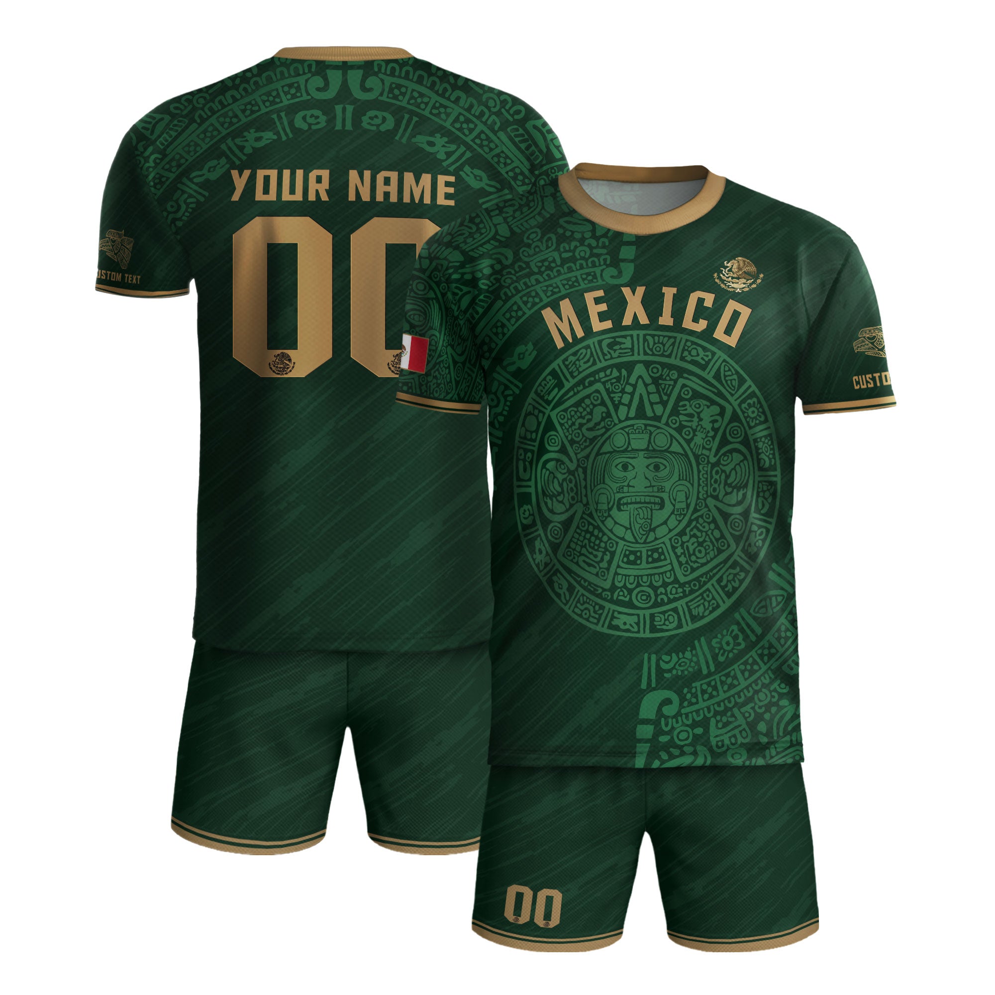 Custom Mexico Soccer Jersey Aztec Calendar Green Edition