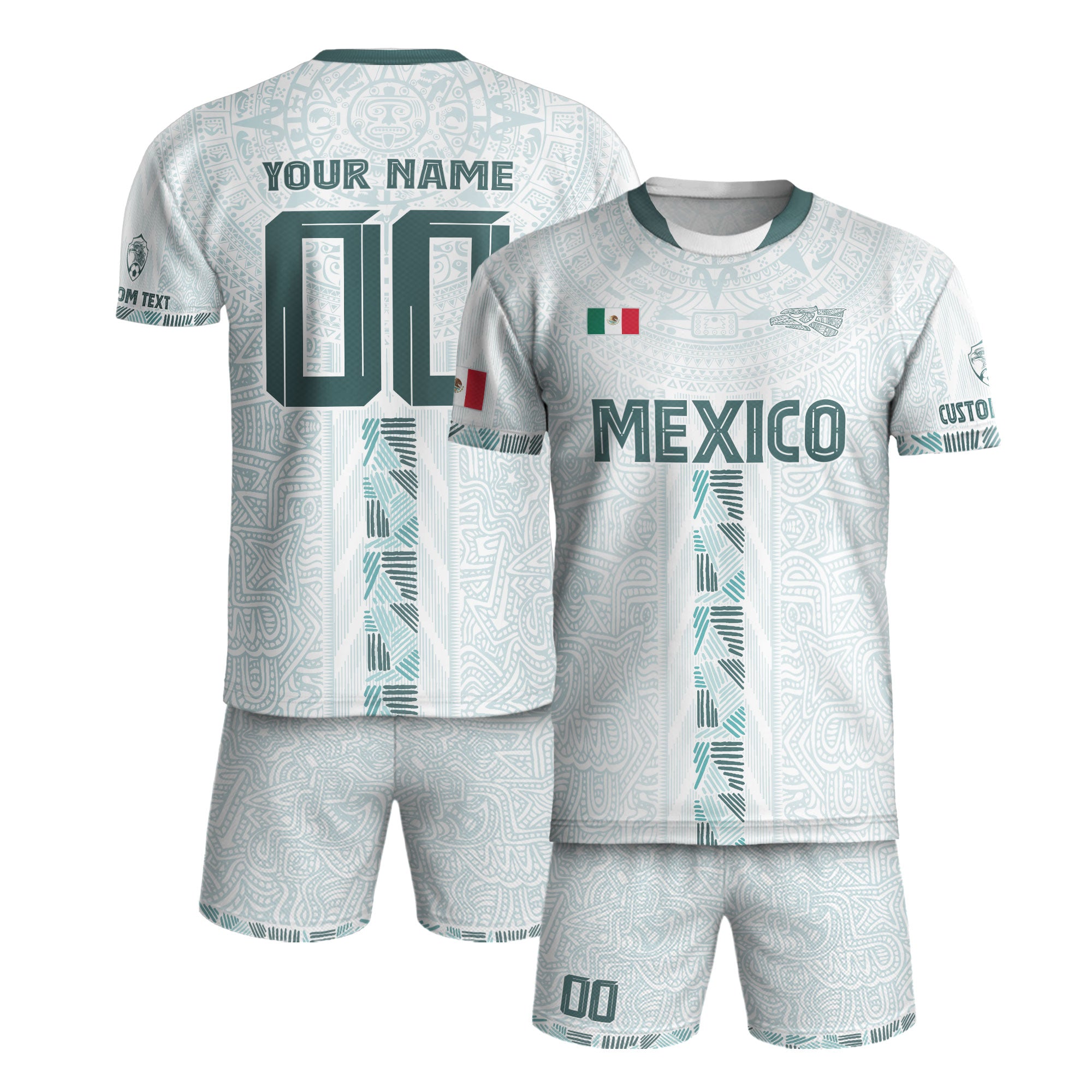 Custom Mexico White Aztec Calendar Design Soccer Jersey