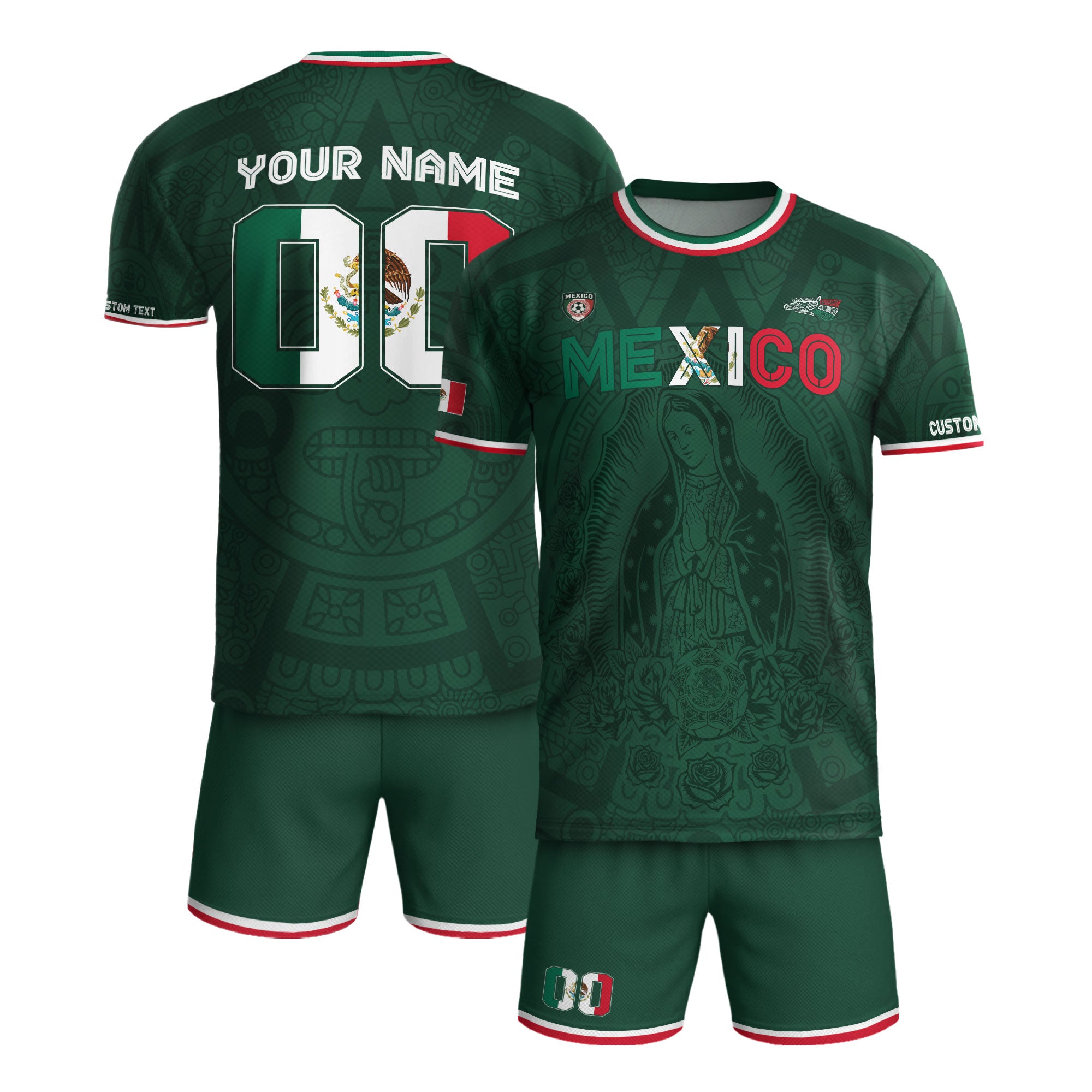 Custom Mexico Green Virgin of Guadalupe Soccer Jersey