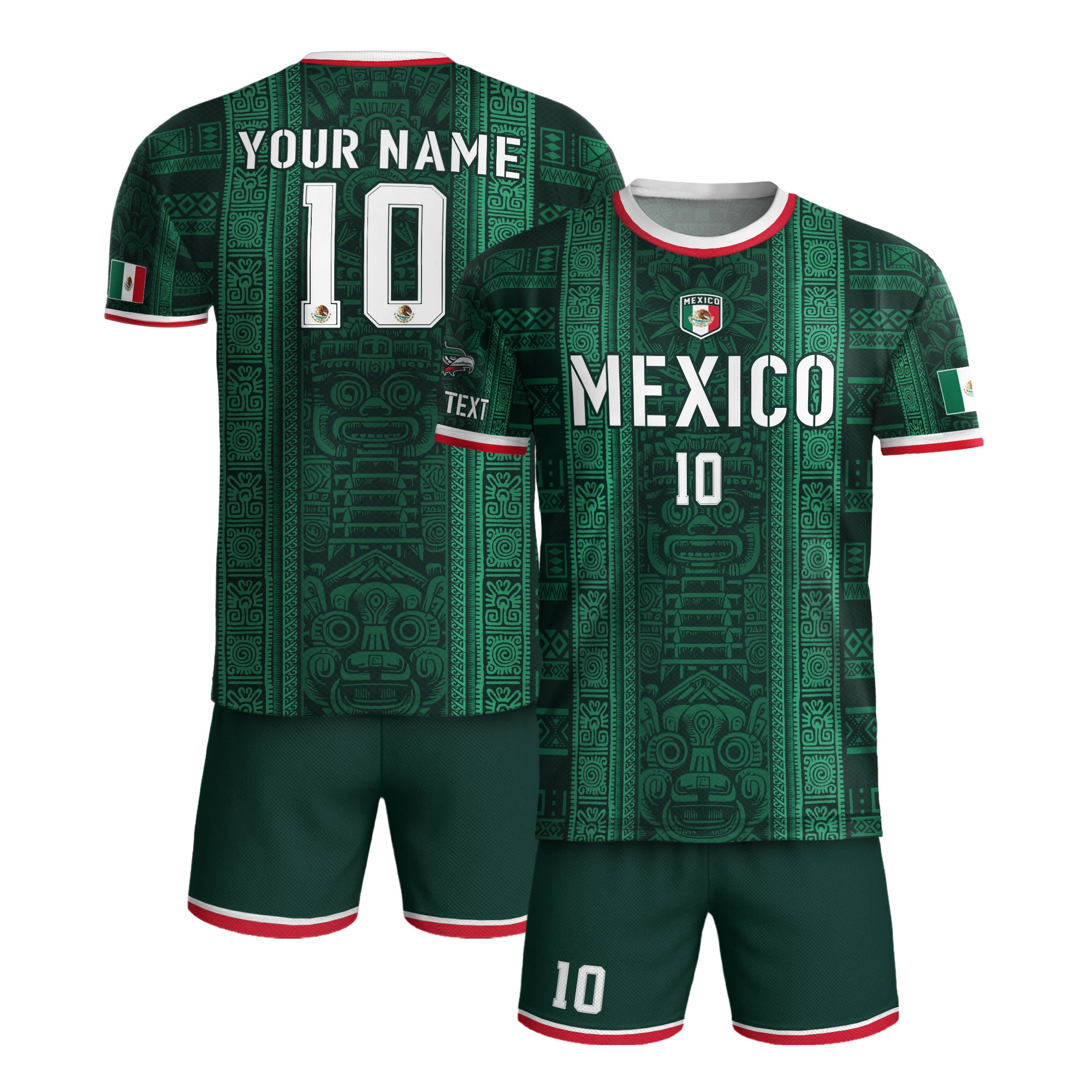 Custom Soccer Jersey Mexico Green Aztec Tribal Pattern Design
