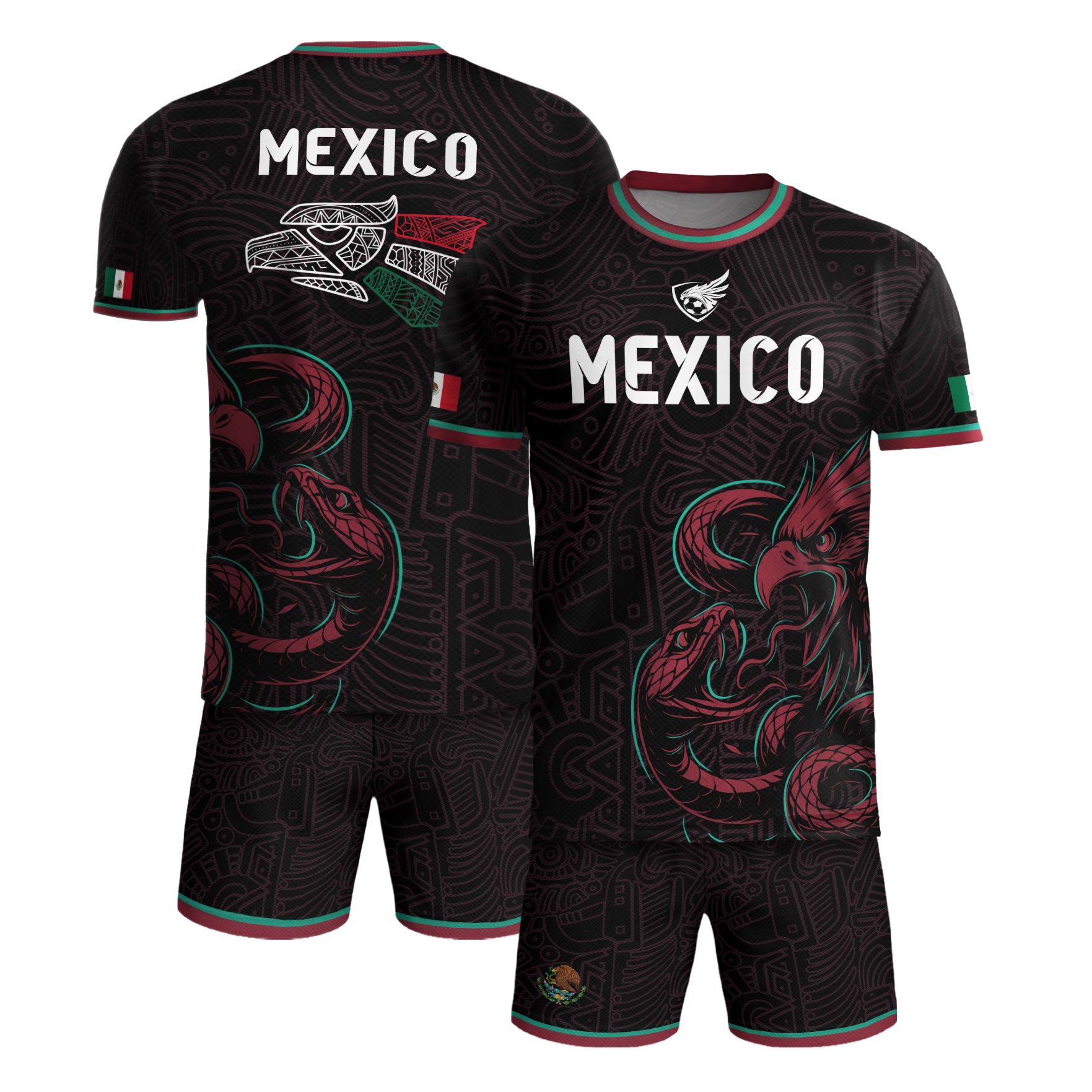 Mexico Black Red Aztec Eagle And Serpent Soccer Jersey